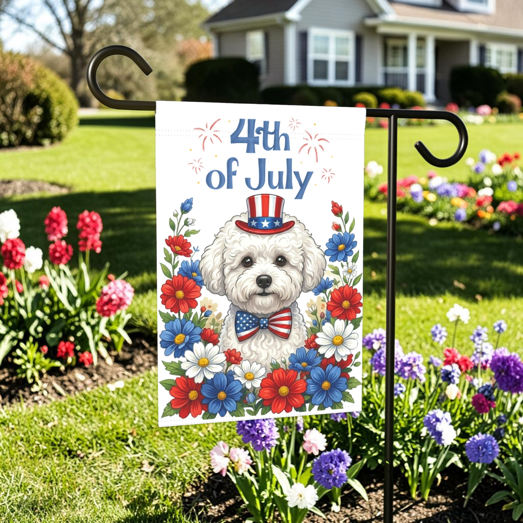 4th of July Bichon Frise Garden Flag