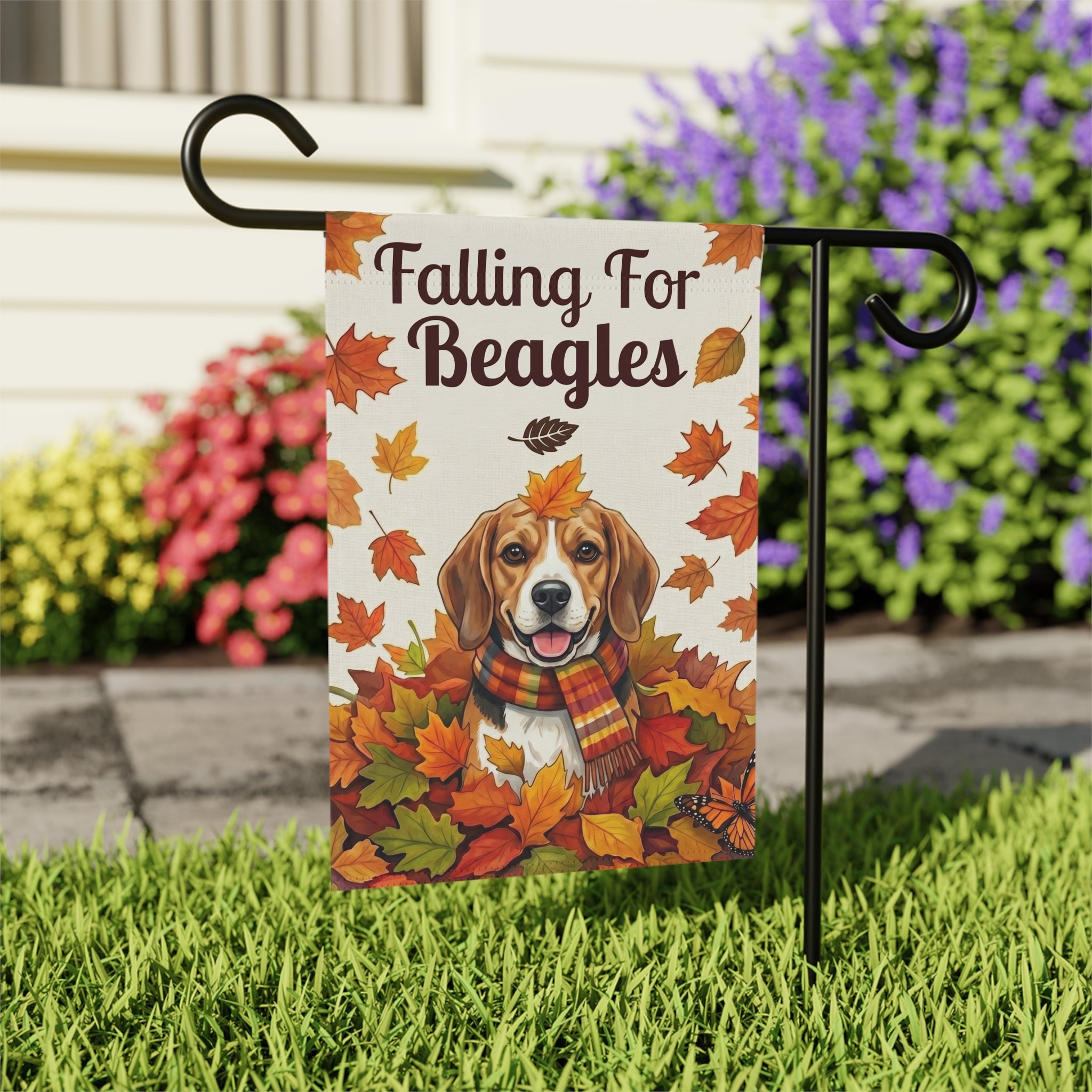 Falling For Beagles Garden Flag