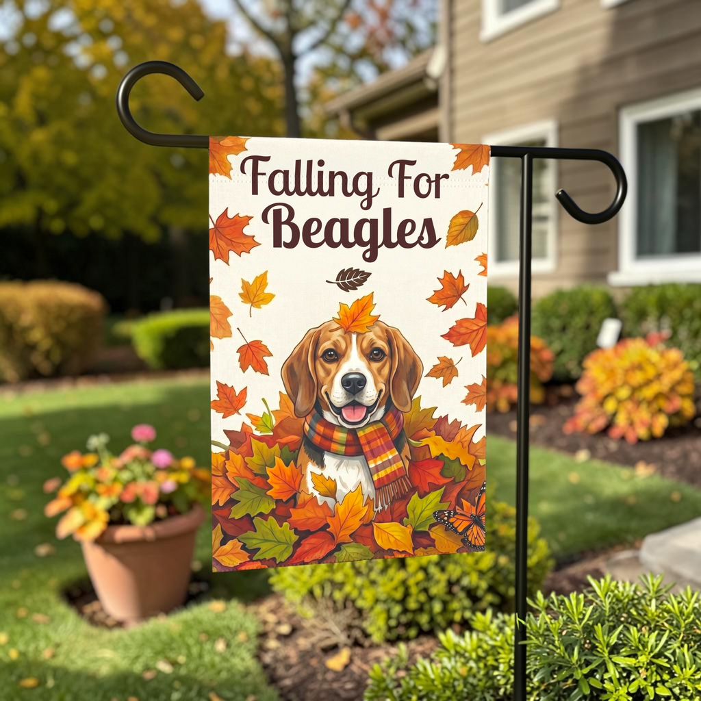 Falling For Beagles Garden Flag - outdoor display - Dragonfire Gardens