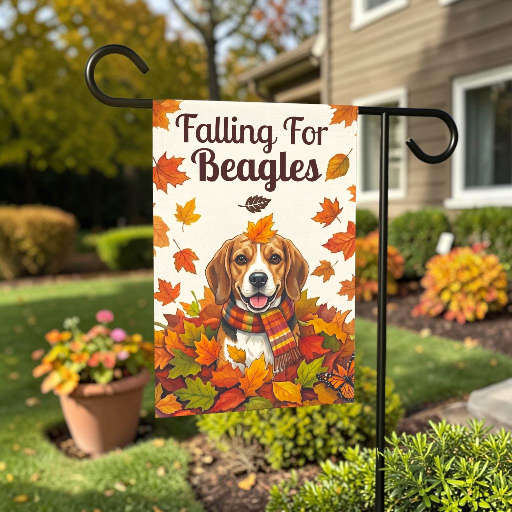 Falling For Beagles Garden Flag