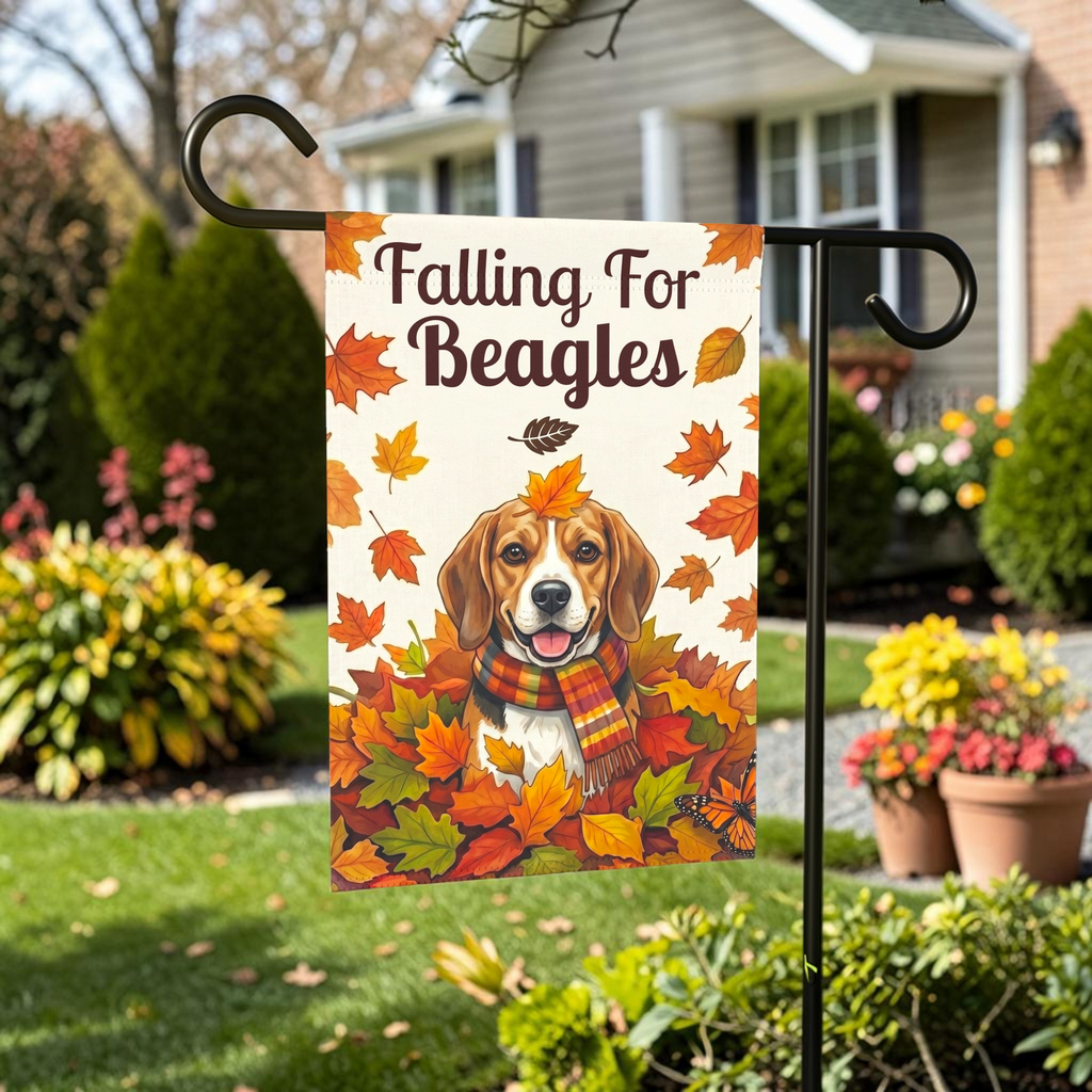 Falling For Beagles Garden Flag - front view - Dragonfire Gardens