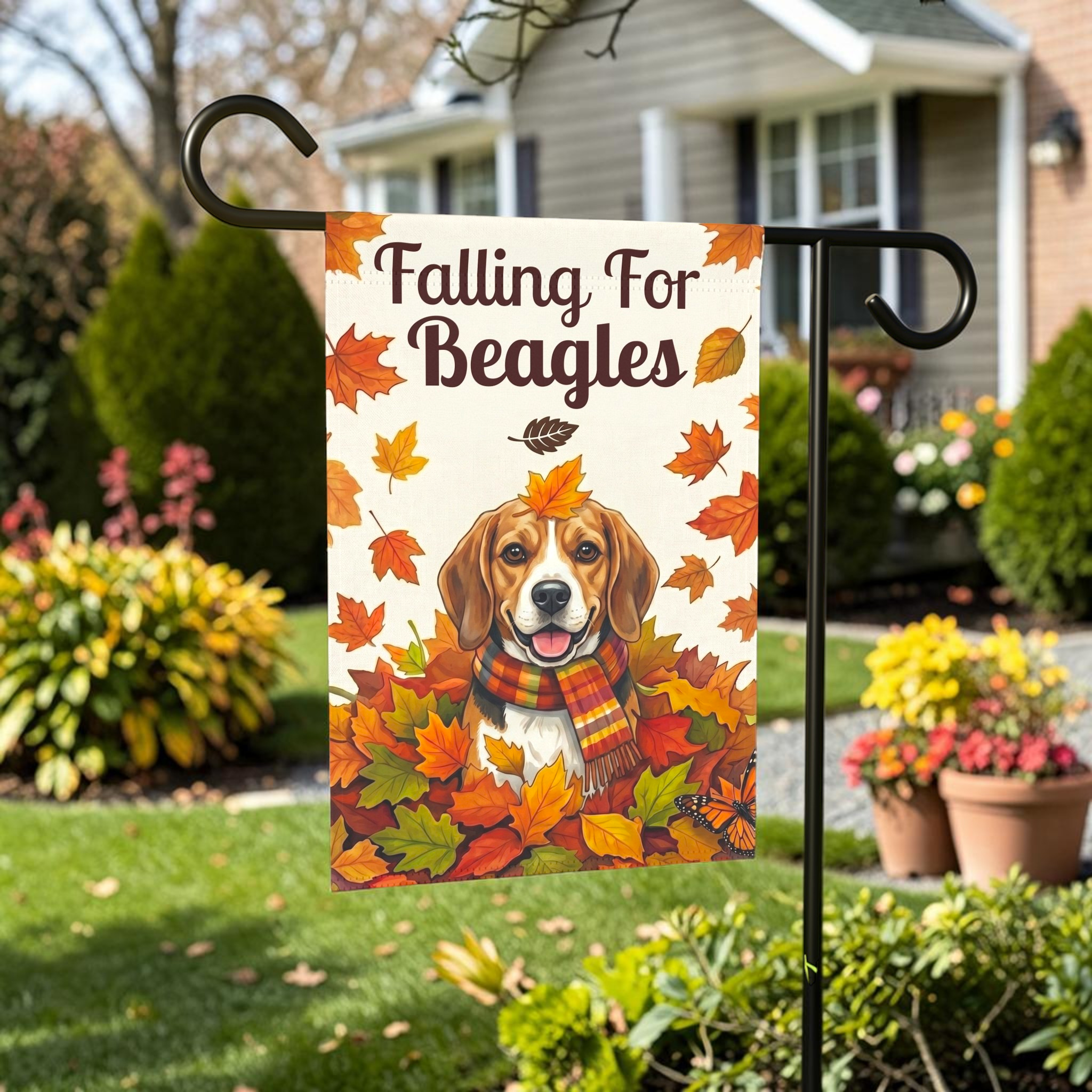 Falling For Beagles Garden Flag