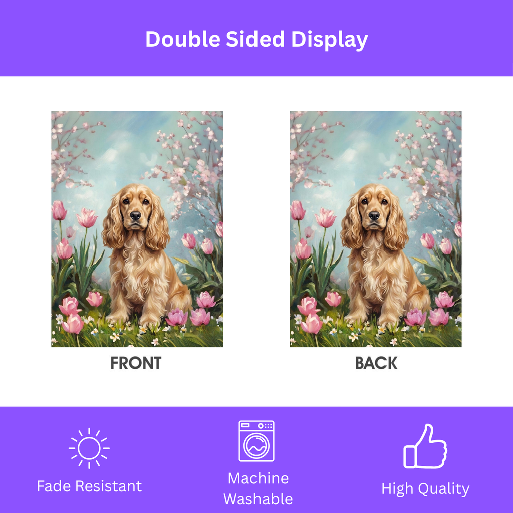 Cocker Spaniel in Tulips Spring Garden Flag