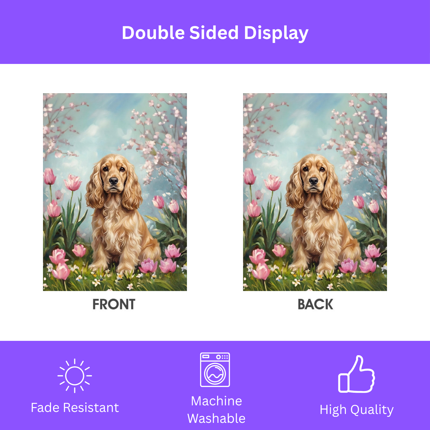 Cocker Spaniel in Tulips Spring Garden Flag
