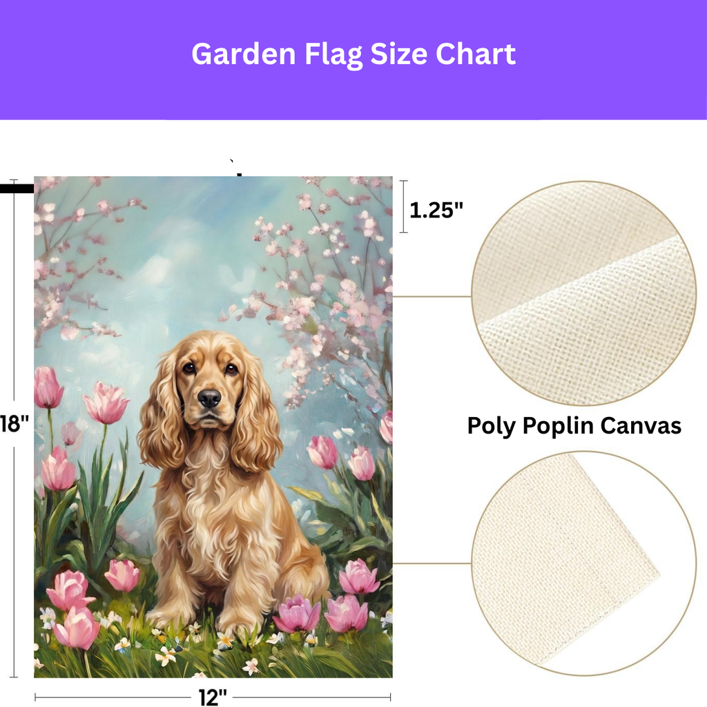 Cocker Spaniel in Tulips Spring Garden Flag