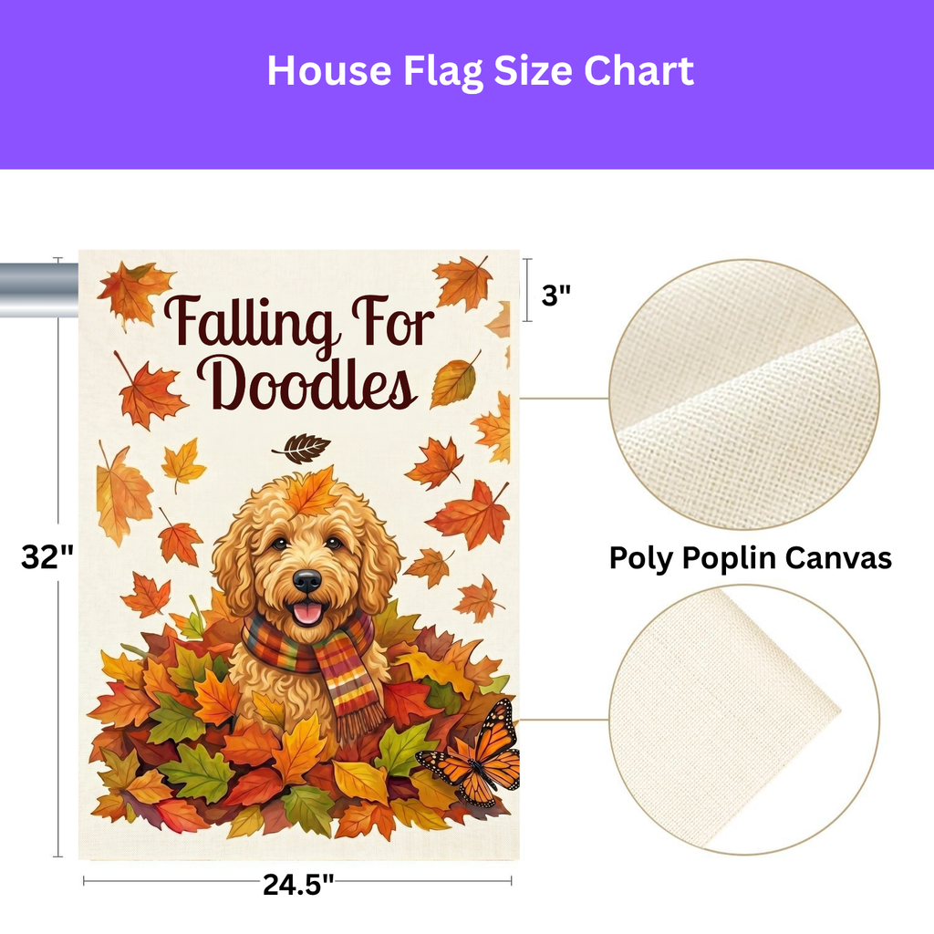 Falling For Doodles Garden Flag - size comparison - Dragonfire Gardens