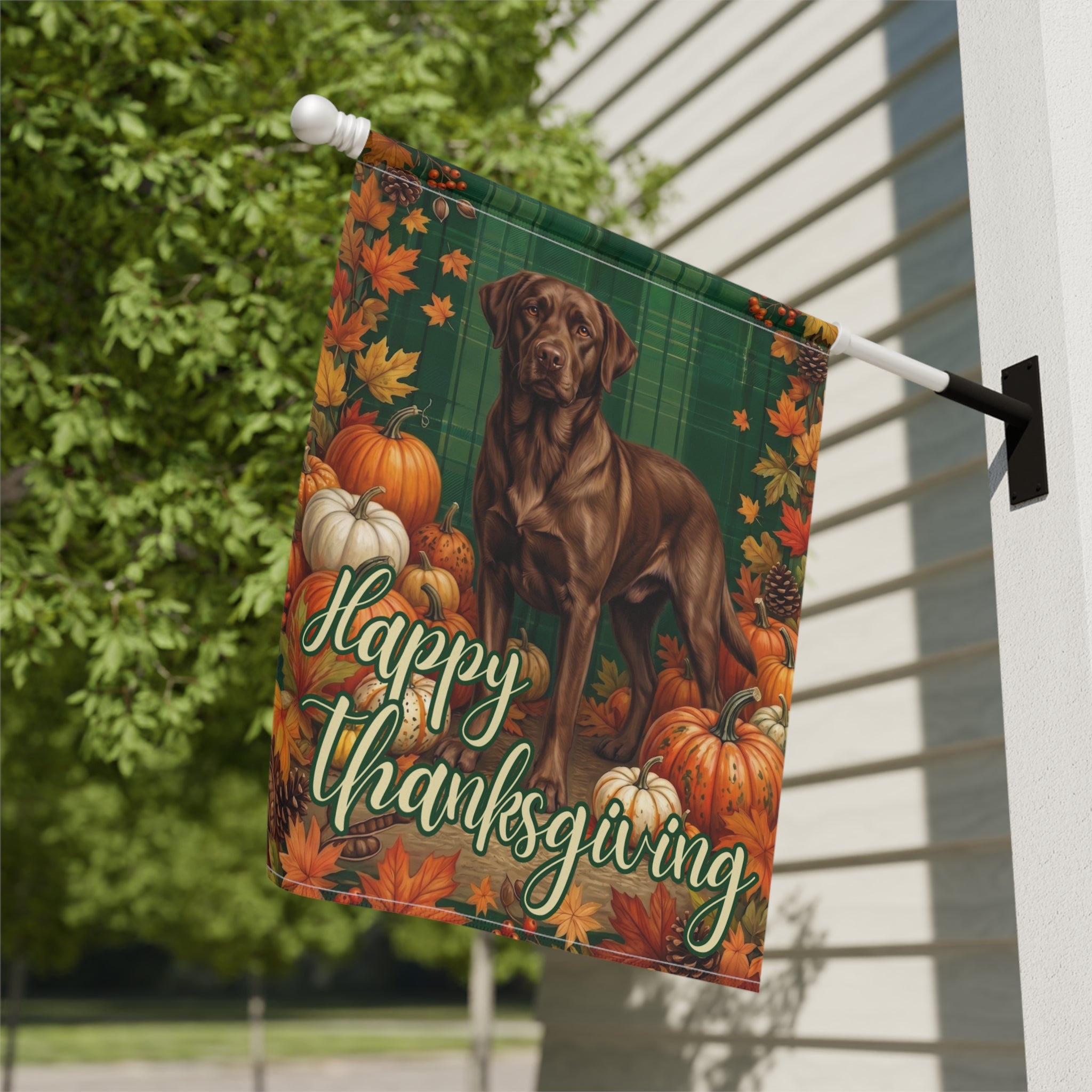 Happy Thanksgiving Chocolate Labrador Retriever Garden Flag