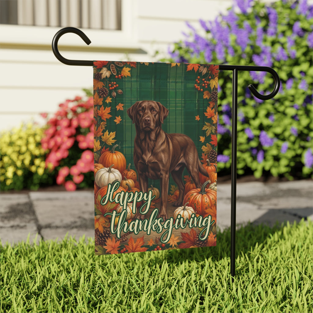 Happy Thanksgiving Chocolate Labrador Retriever Garden Flag