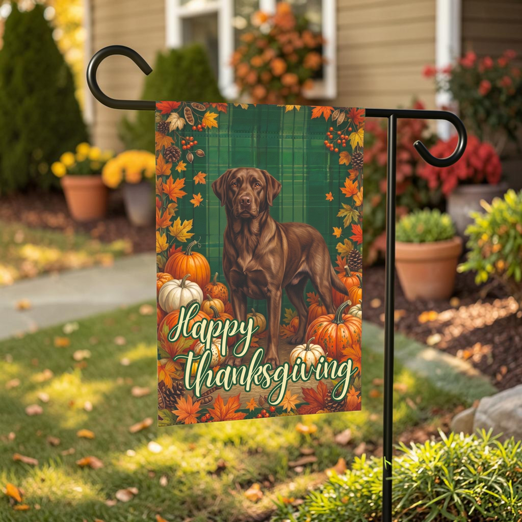 Happy Thanksgiving Chocolate Labrador Retriever Garden Flag