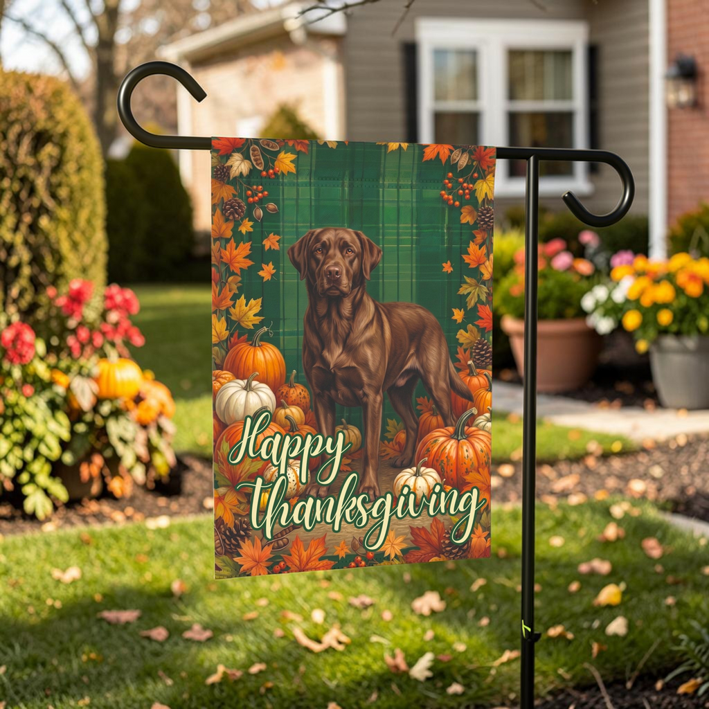 Happy Thanksgiving Chocolate Labrador Retriever Garden Flag