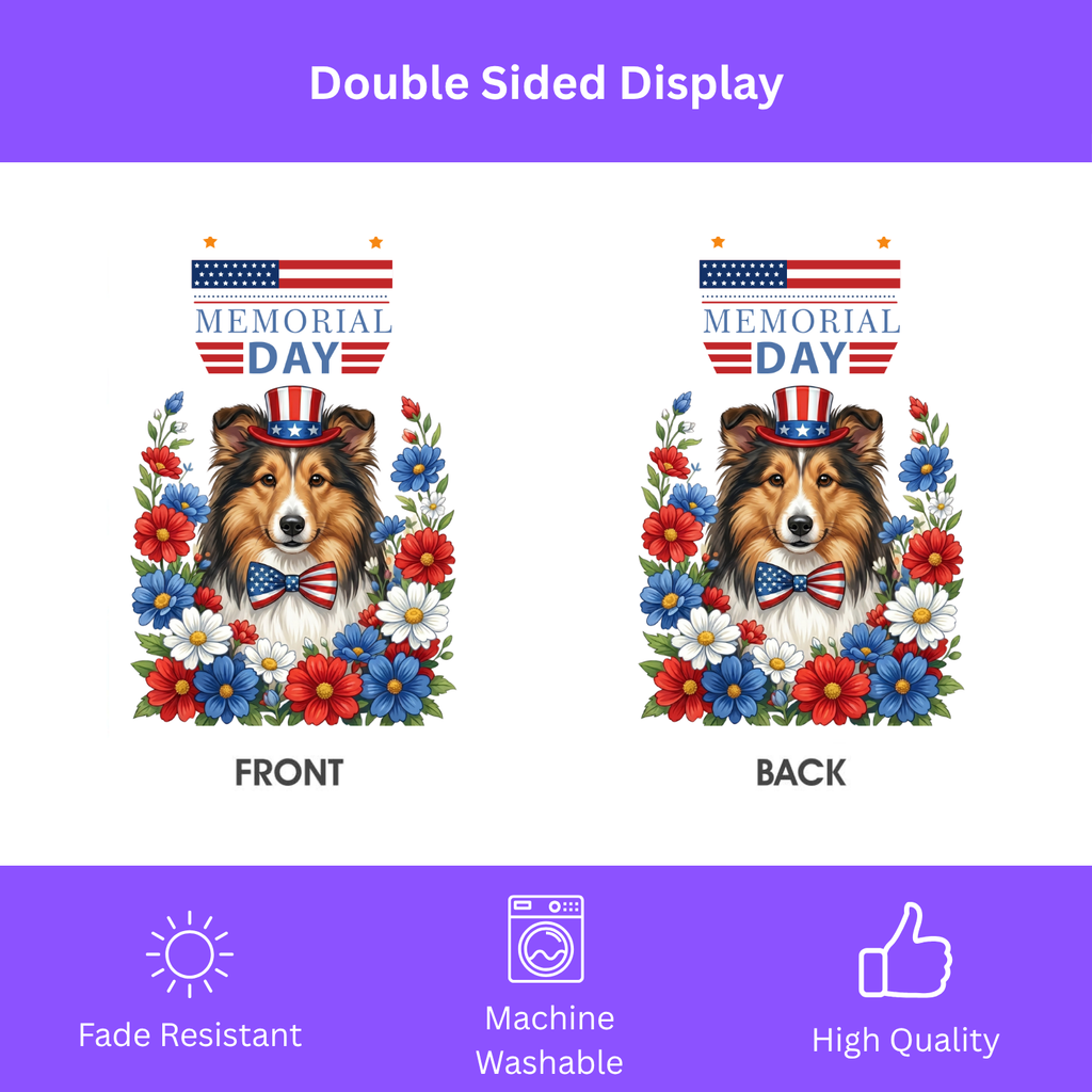 Memorial Day Sheltie Garden Flag - yard display - Dragonfire Gardens