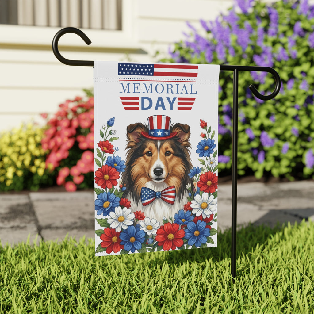 Memorial Day Sheltie Garden Flag - close-up detail - Dragonfire Gardens
