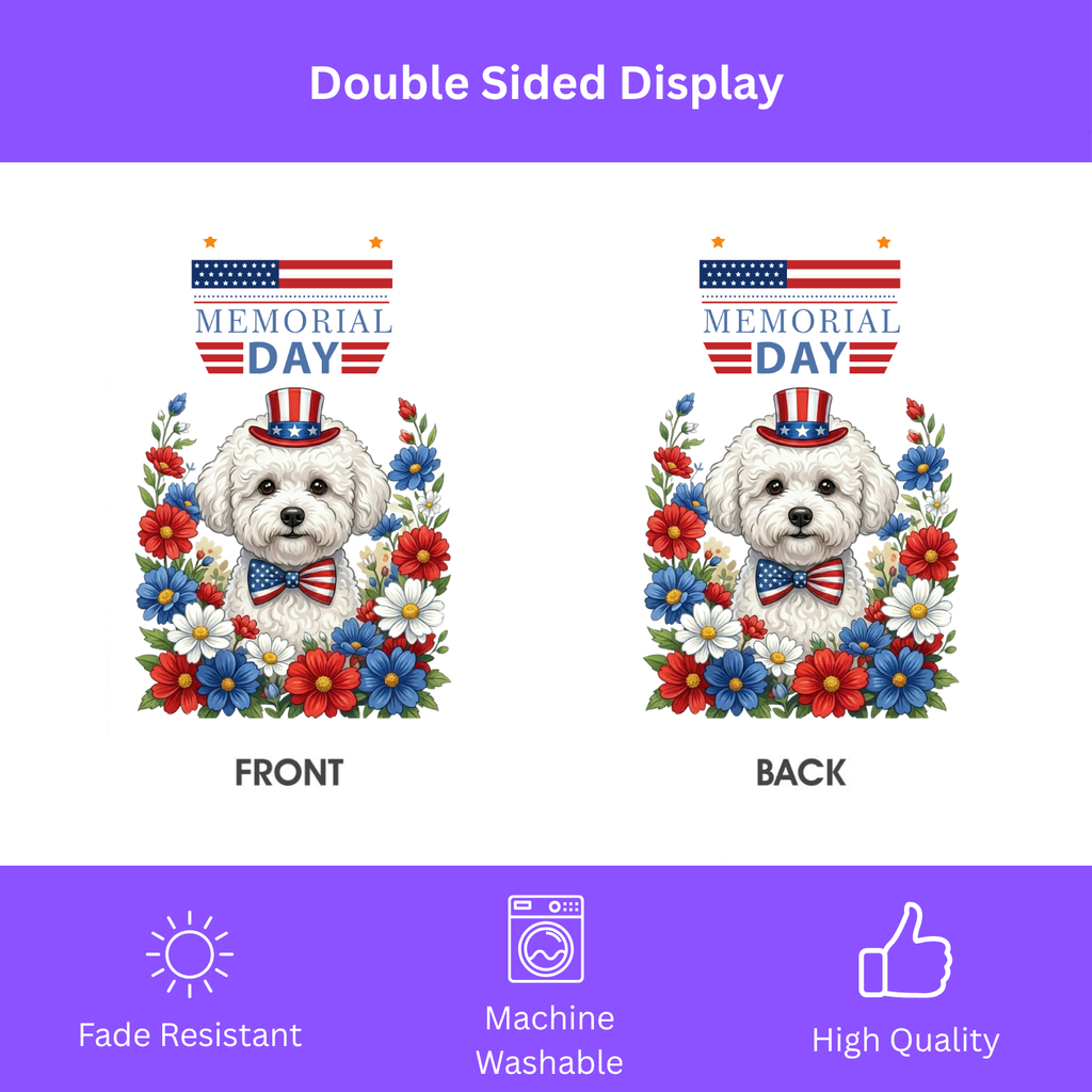 Memorial Day Bichon Frise Garden Flag - yard display - Dragonfire Gardens