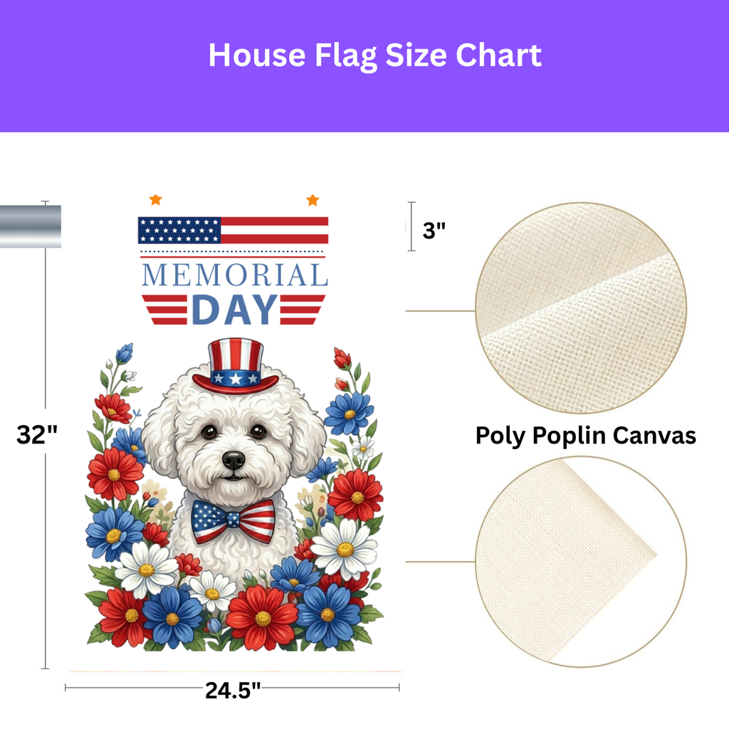 Memorial Day Bichon Frise Garden Flag - porch decor - Dragonfire Gardens