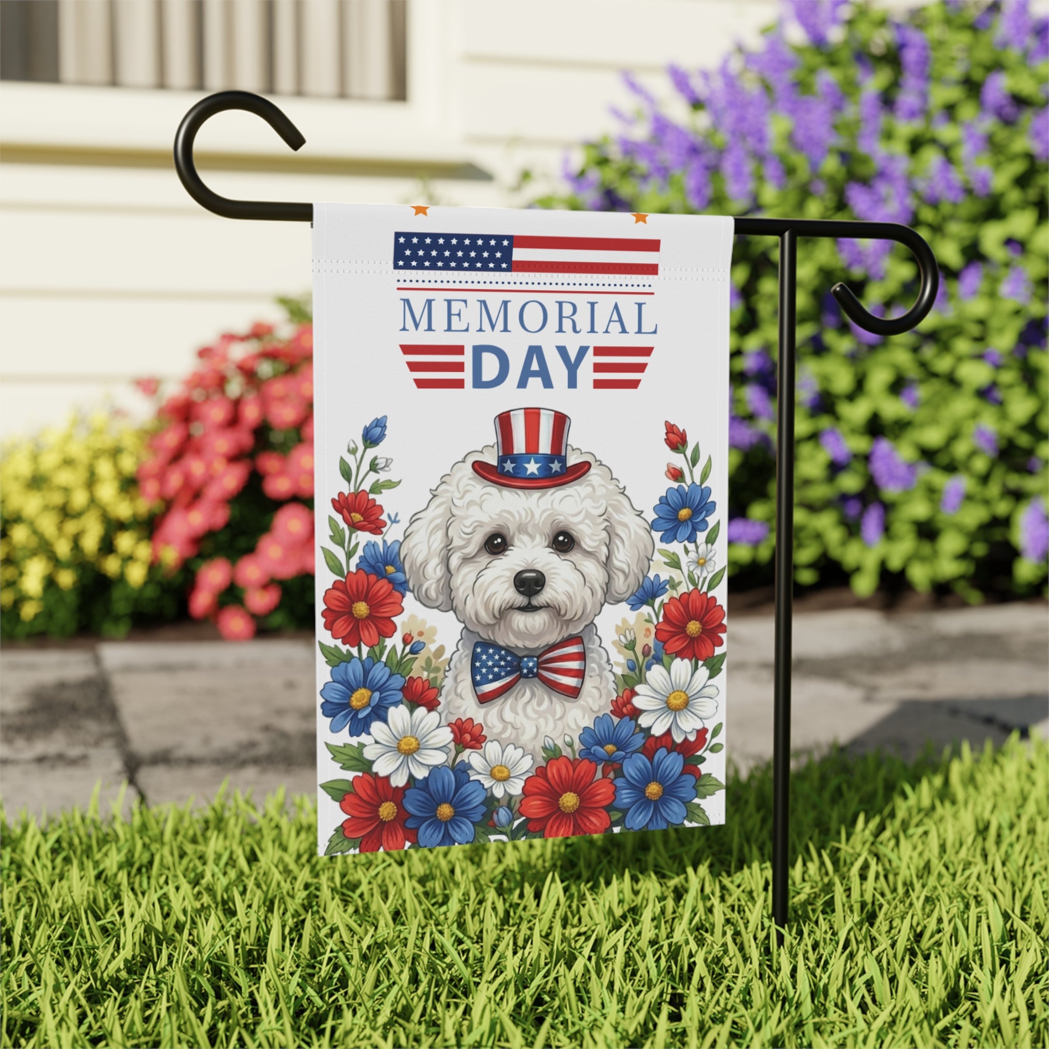 Memorial Day Bichon Frise Garden Flag