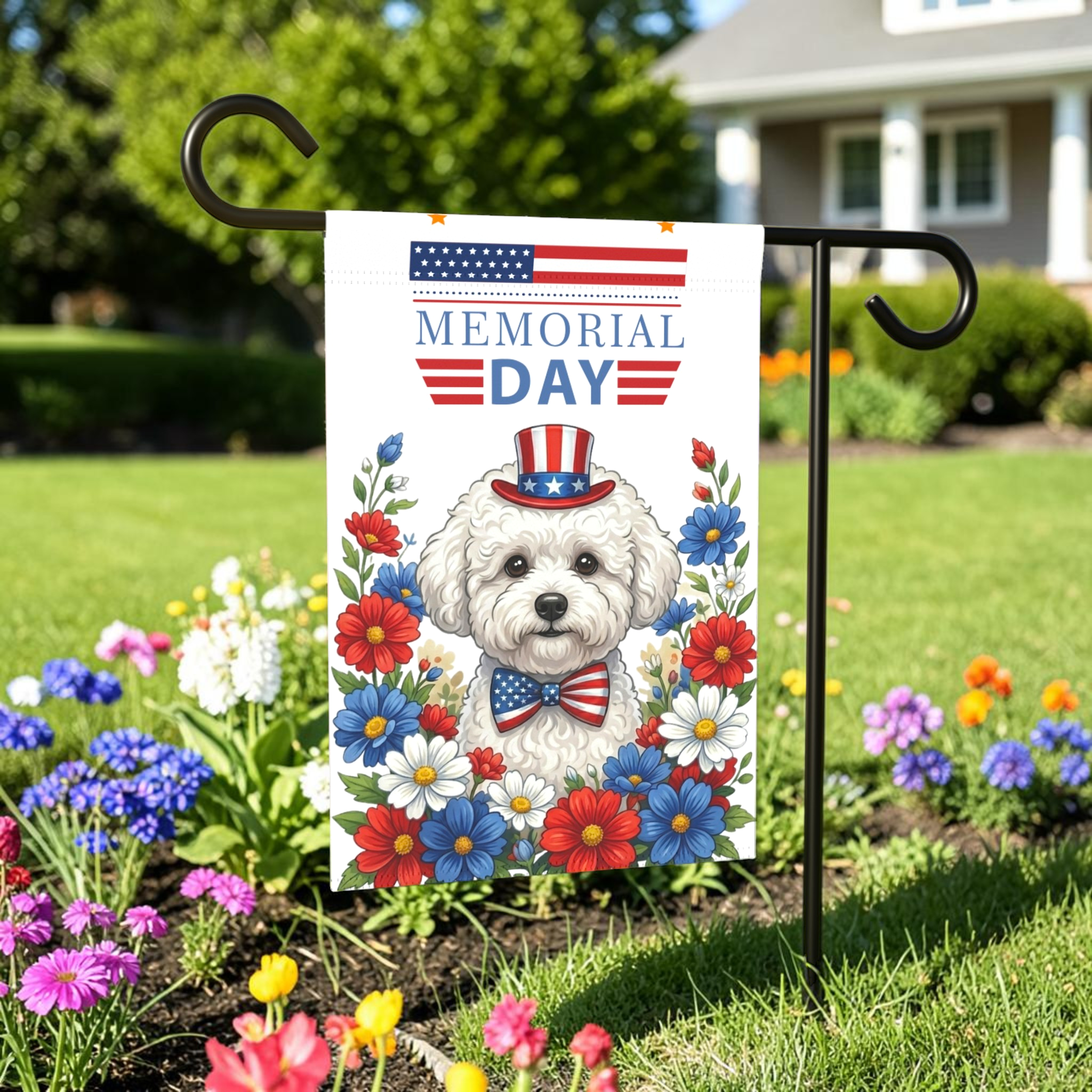 Memorial Day Bichon Frise Garden Flag