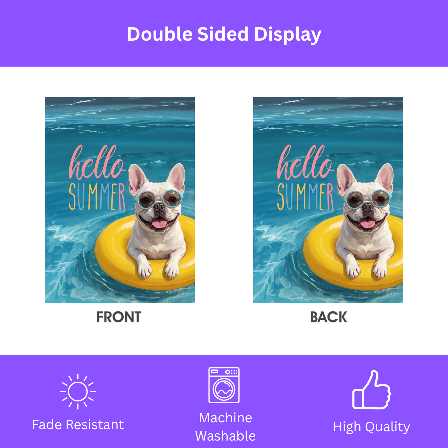 Hello Summer White French Bulldog Garden Flag