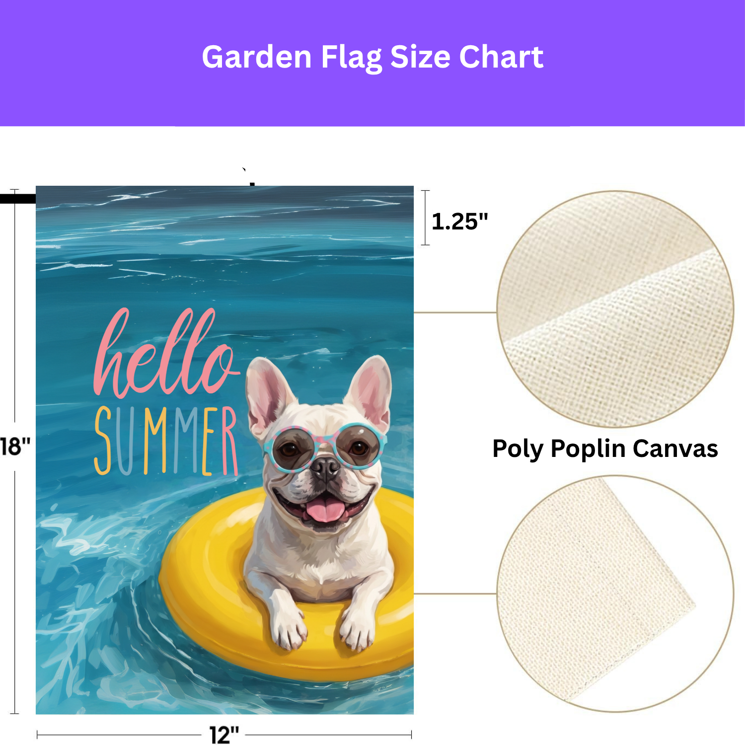 Hello Summer White French Bulldog Garden Flag