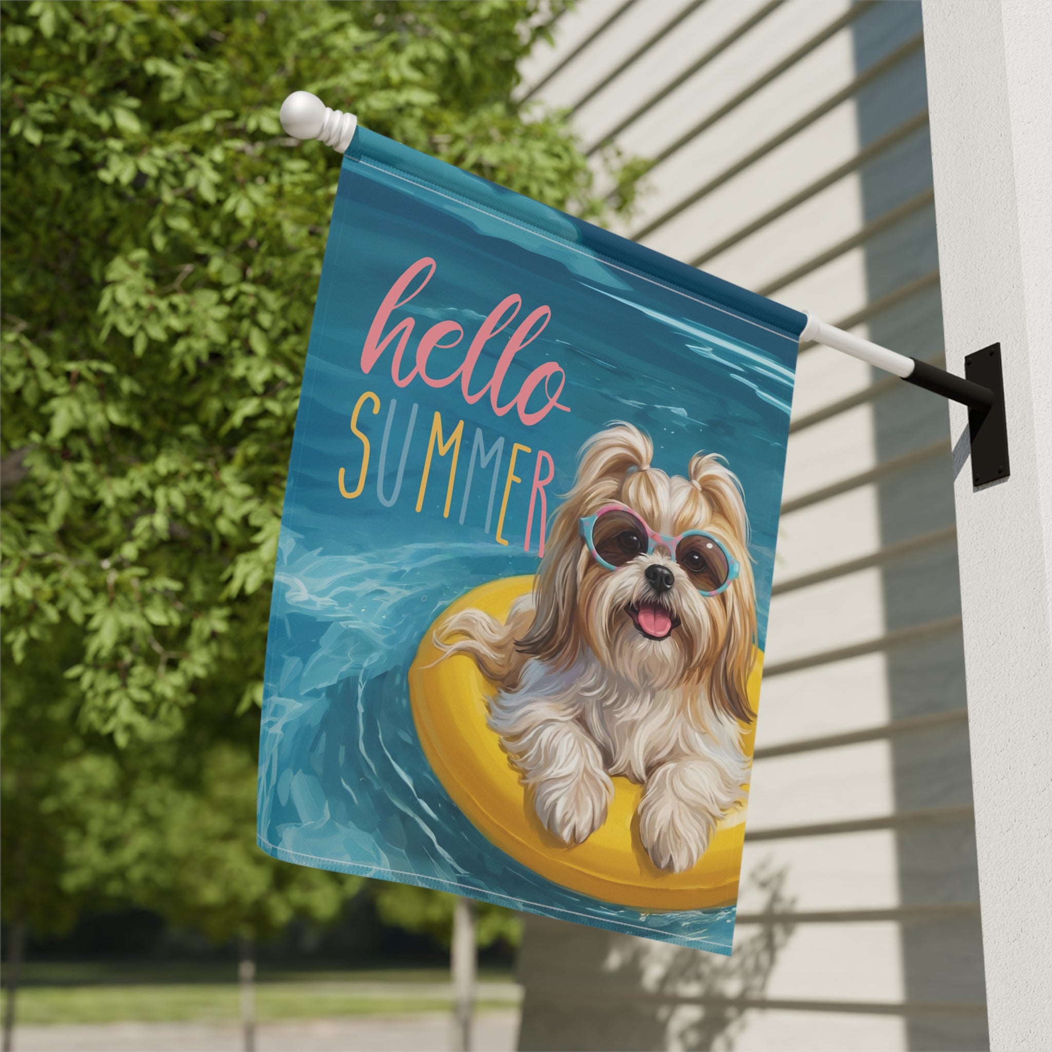 Hello Summer Shih Tzu Garden Flag