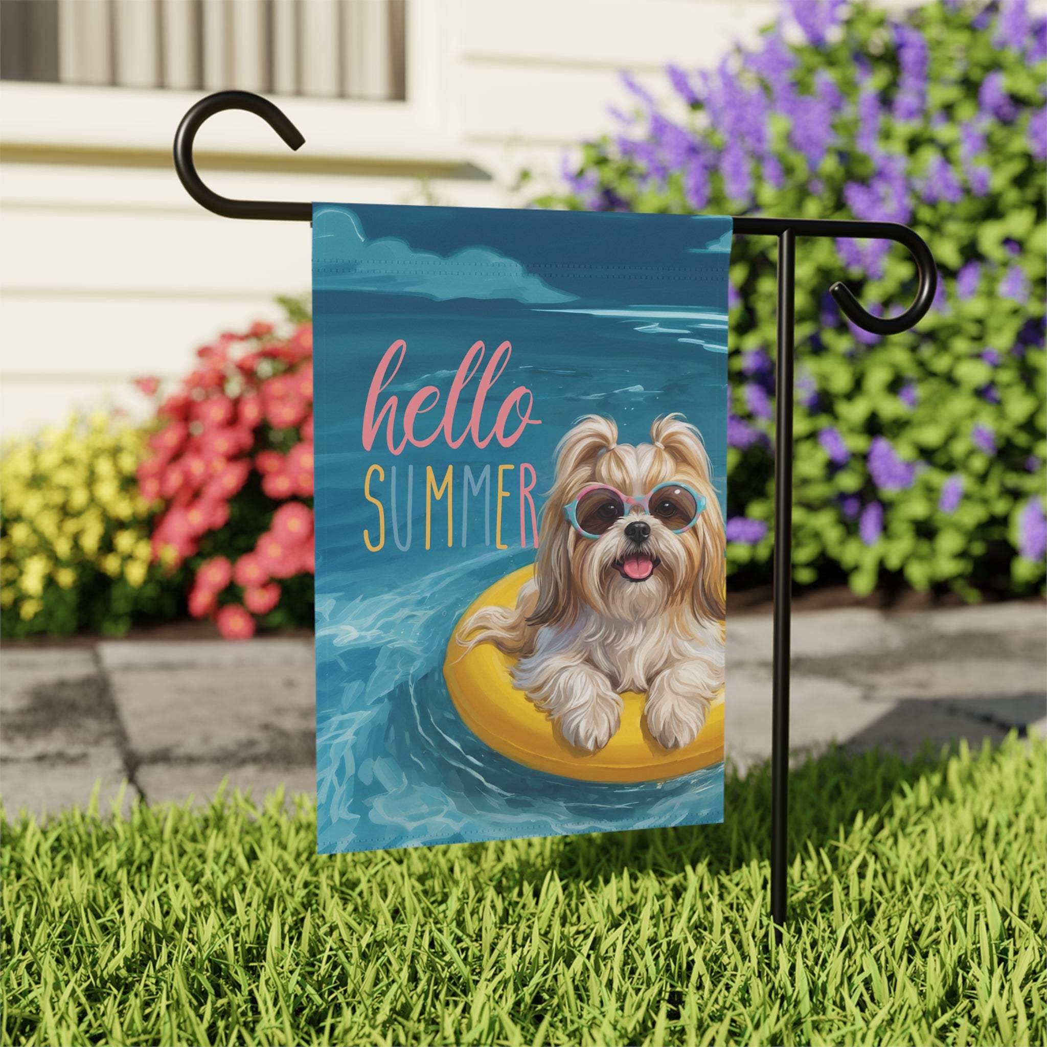 Hello Summer Shih Tzu Garden Flag