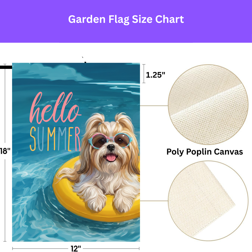 Hello Summer Shih Tzu Garden Flag - porch decor - Dragonfire Gardens