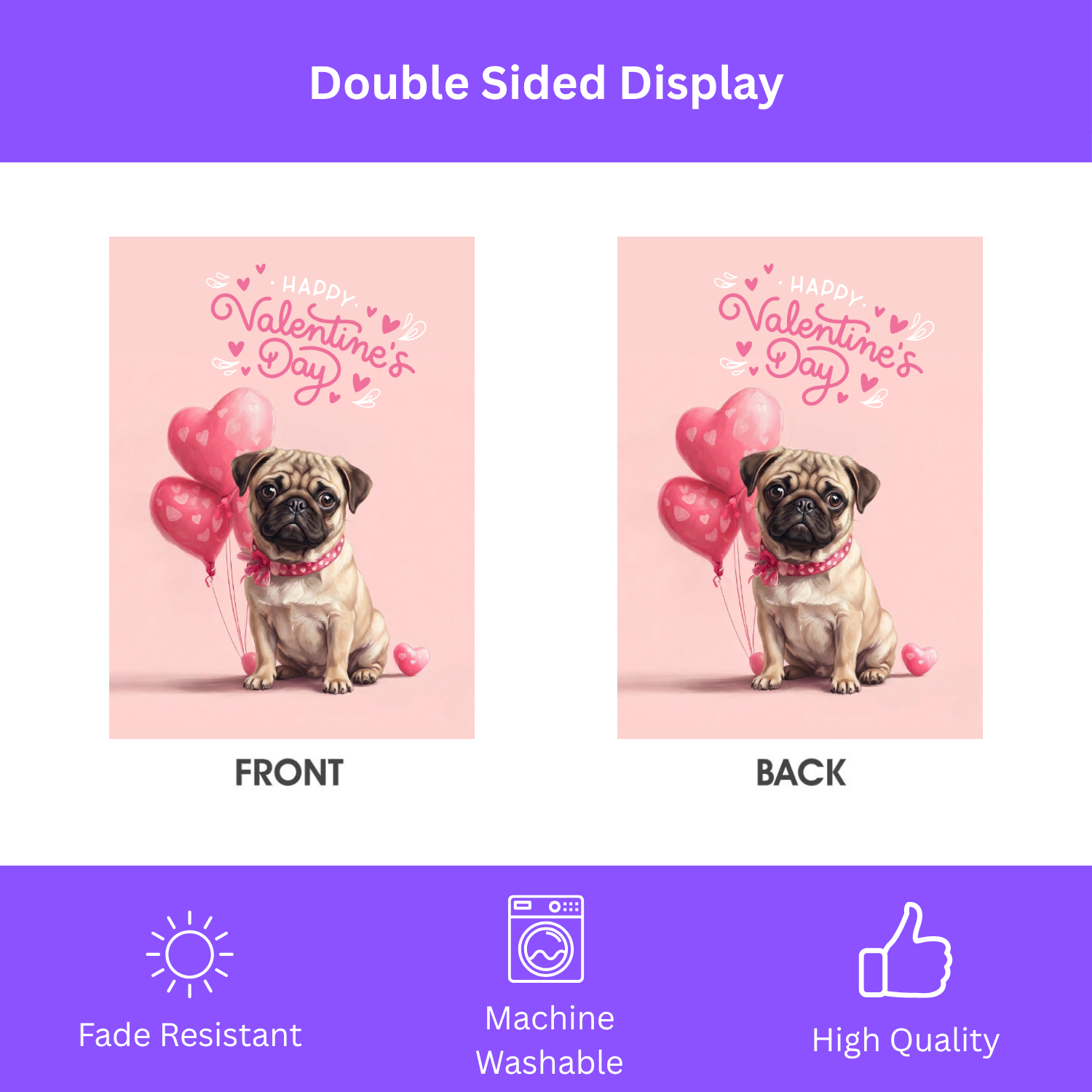 Pug Happy Valentine's Day Garden Flag