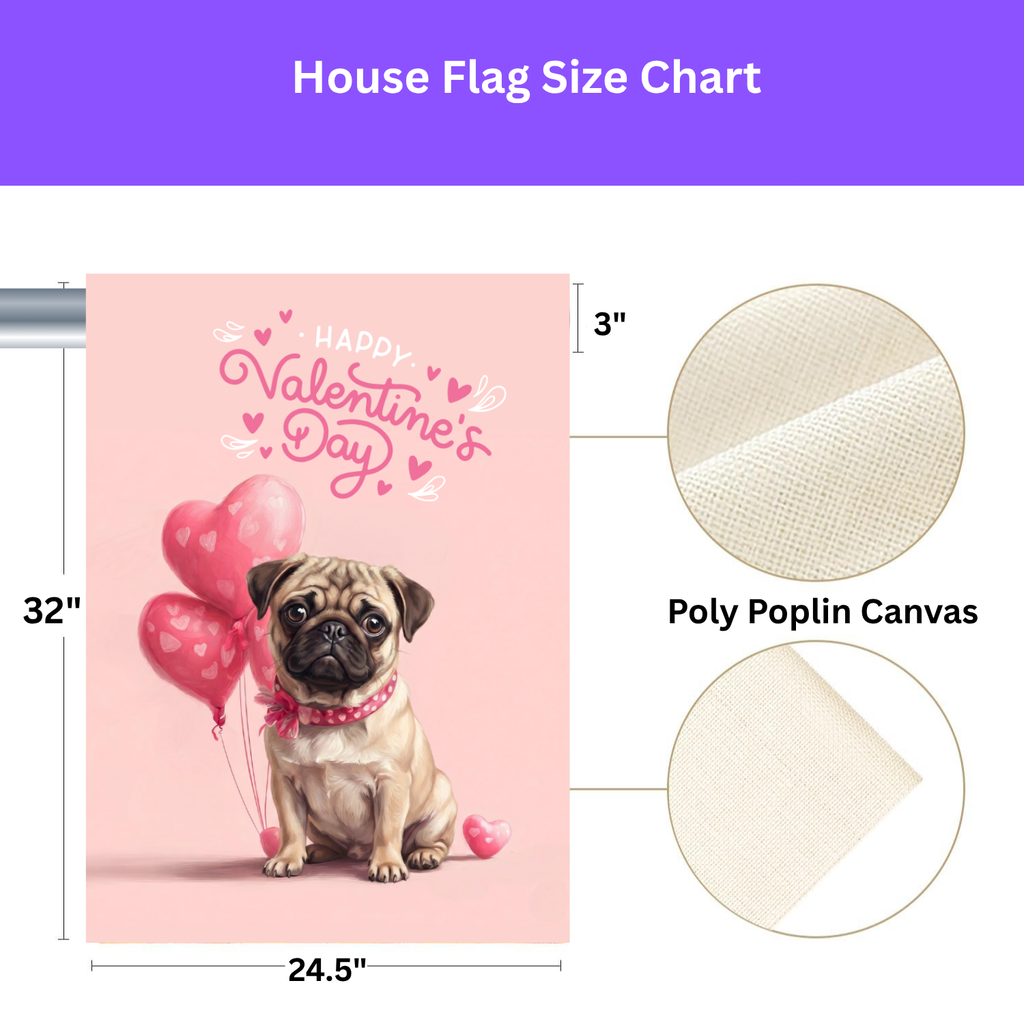 Pug Happy Valentine's Day Garden Flag - yard display - Dragonfire Gardens