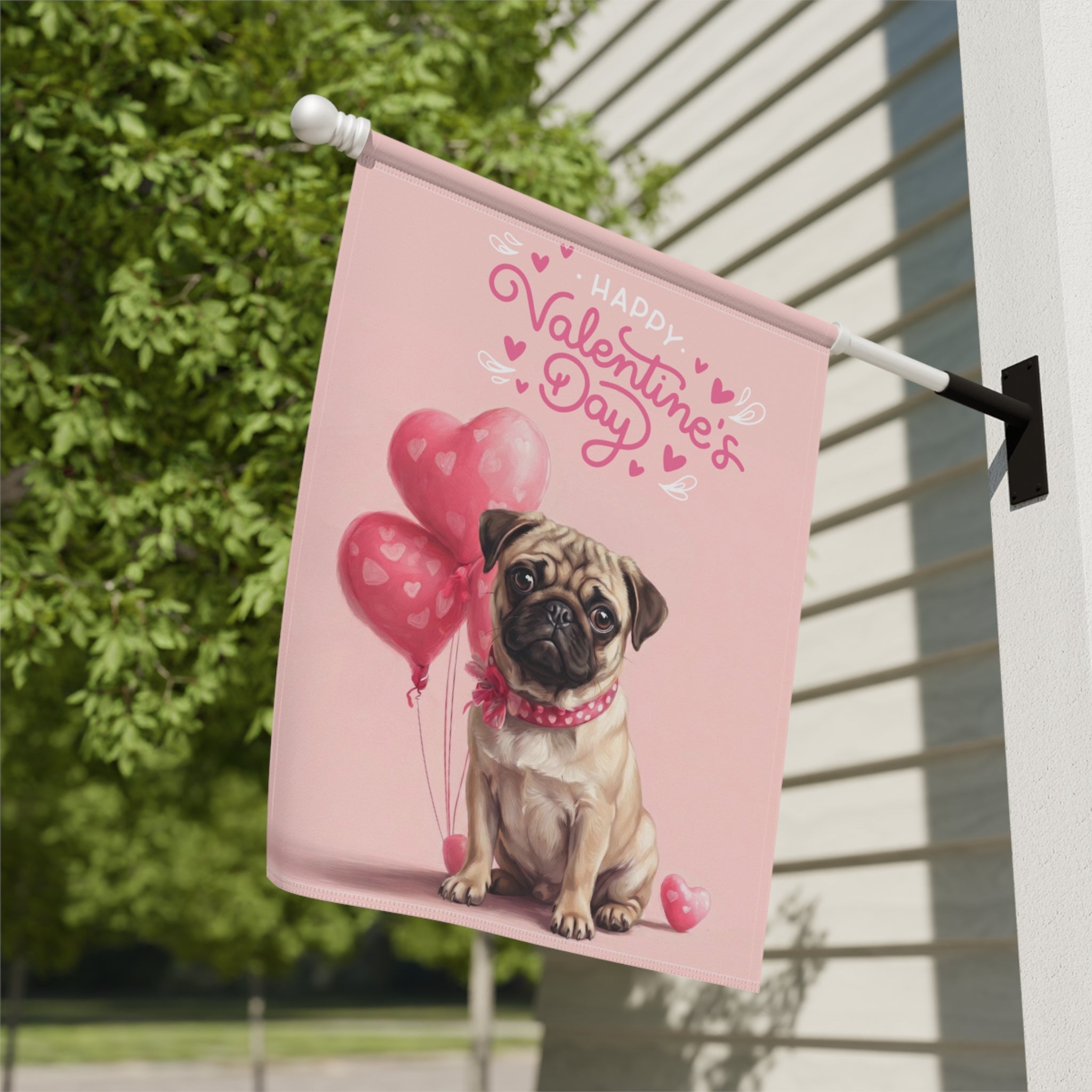Pug Happy Valentine's Day Garden Flag