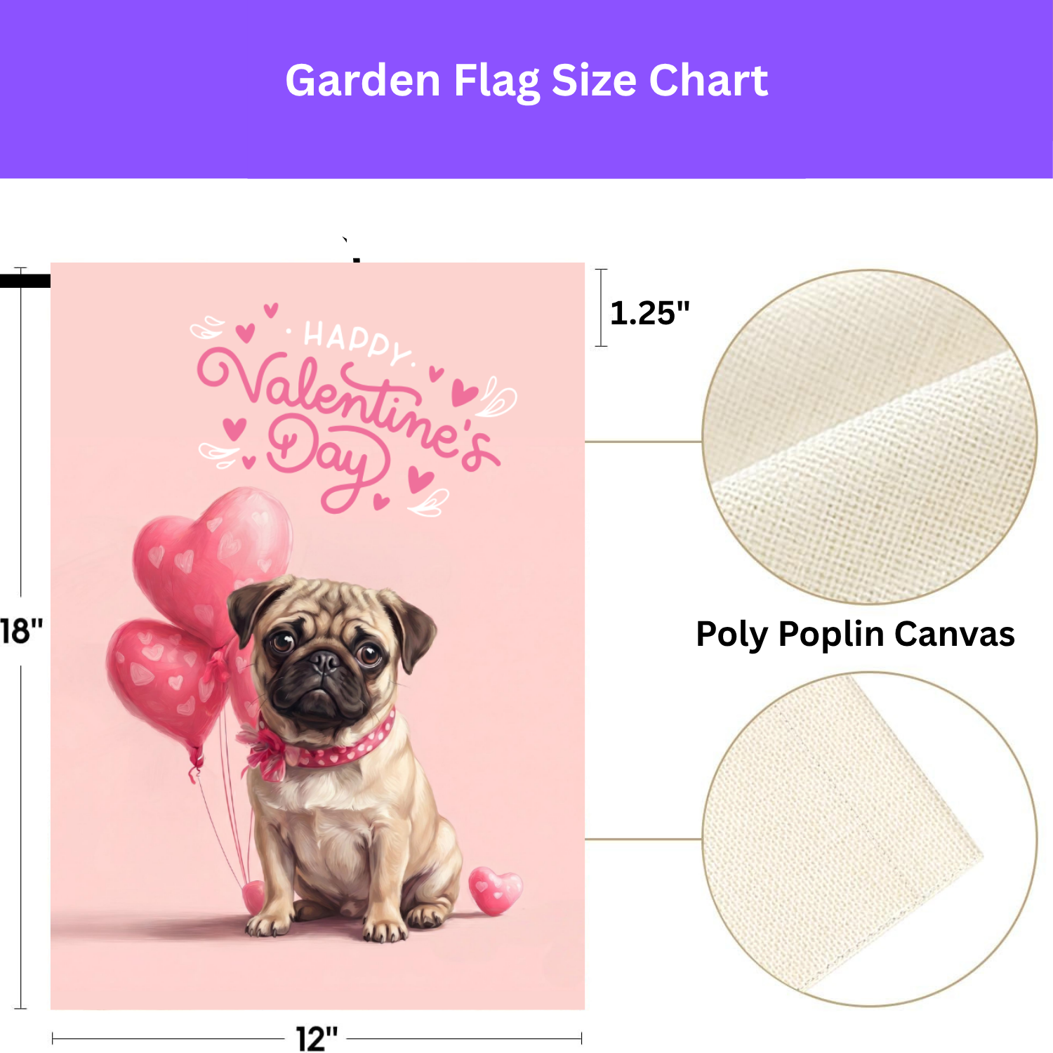Pug Happy Valentine's Day Garden Flag