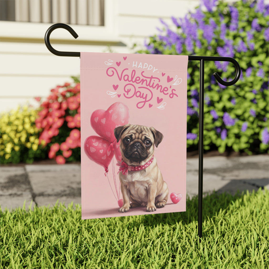 Pug Happy Valentine's Day Garden Flag - close-up detail - Dragonfire Gardens