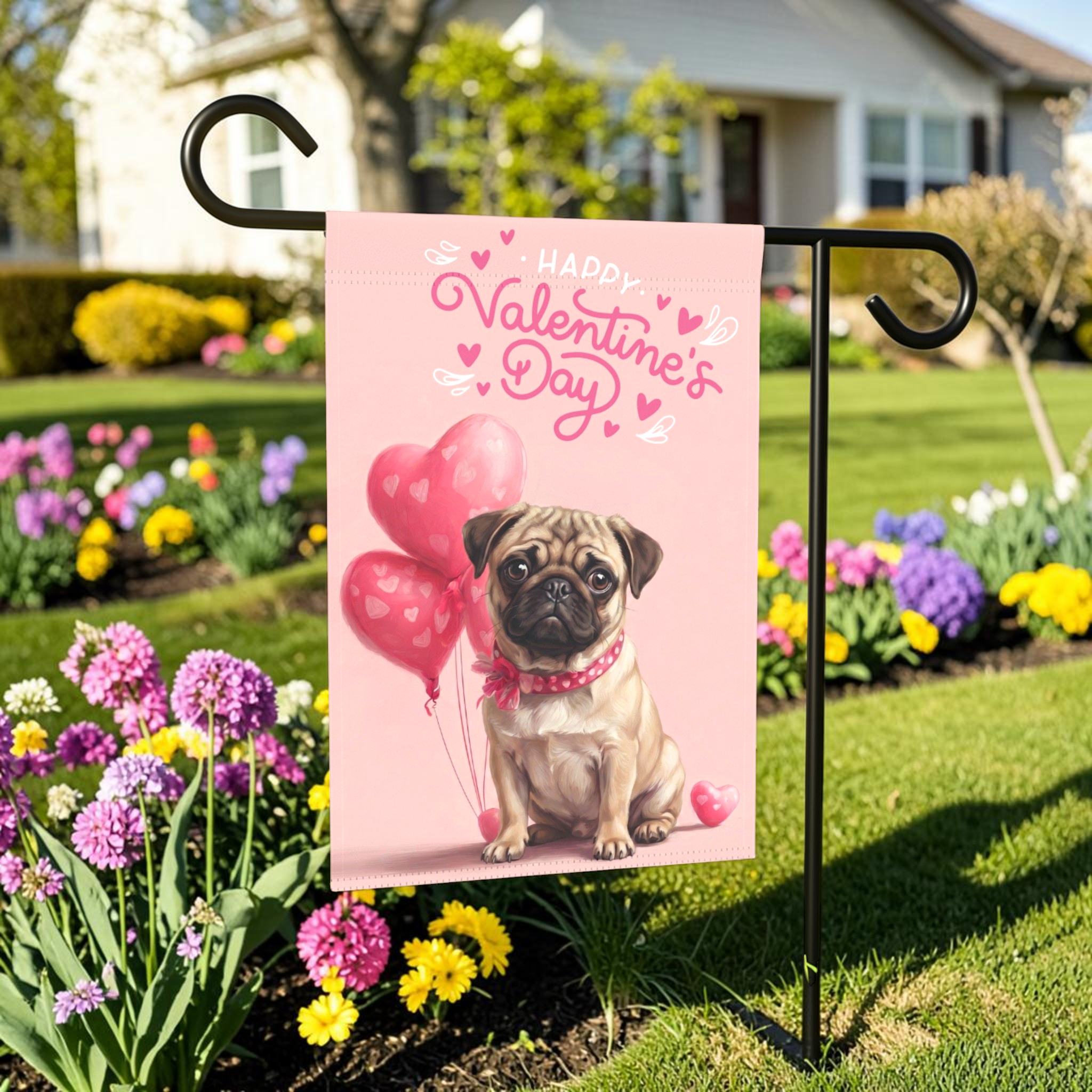 Pug Happy Valentine's Day Garden Flag