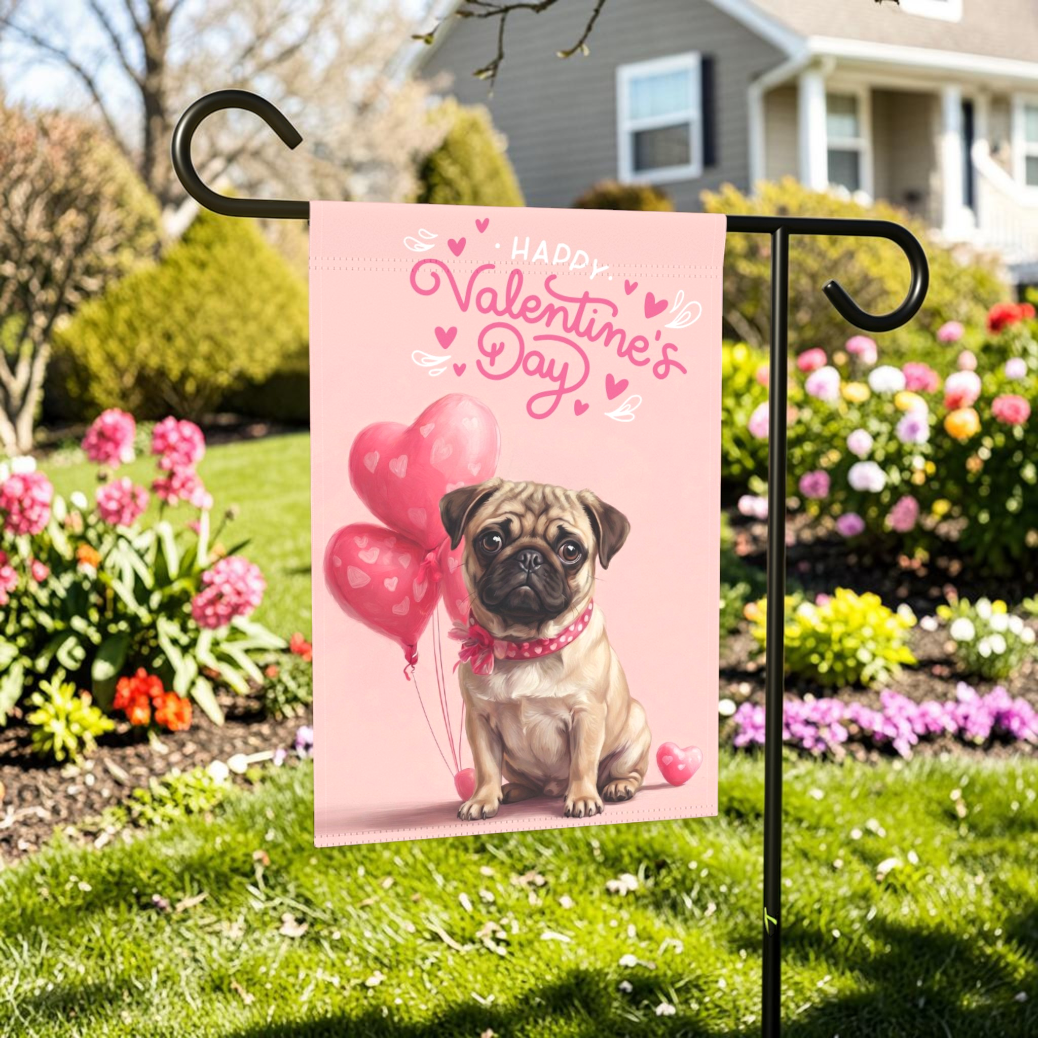 Pug Happy Valentine's Day Garden Flag