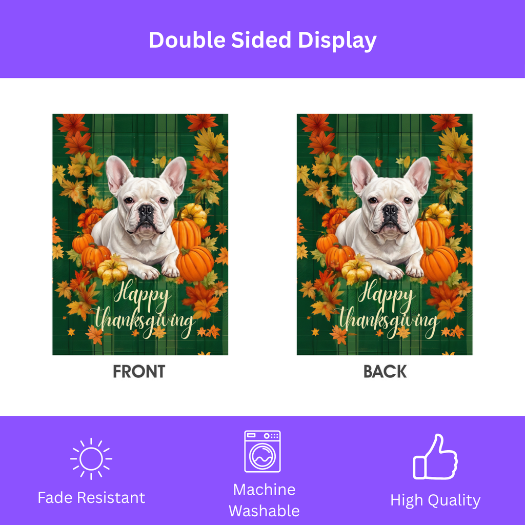 Happy Thanksgiving White French Bulldog Garden Flag