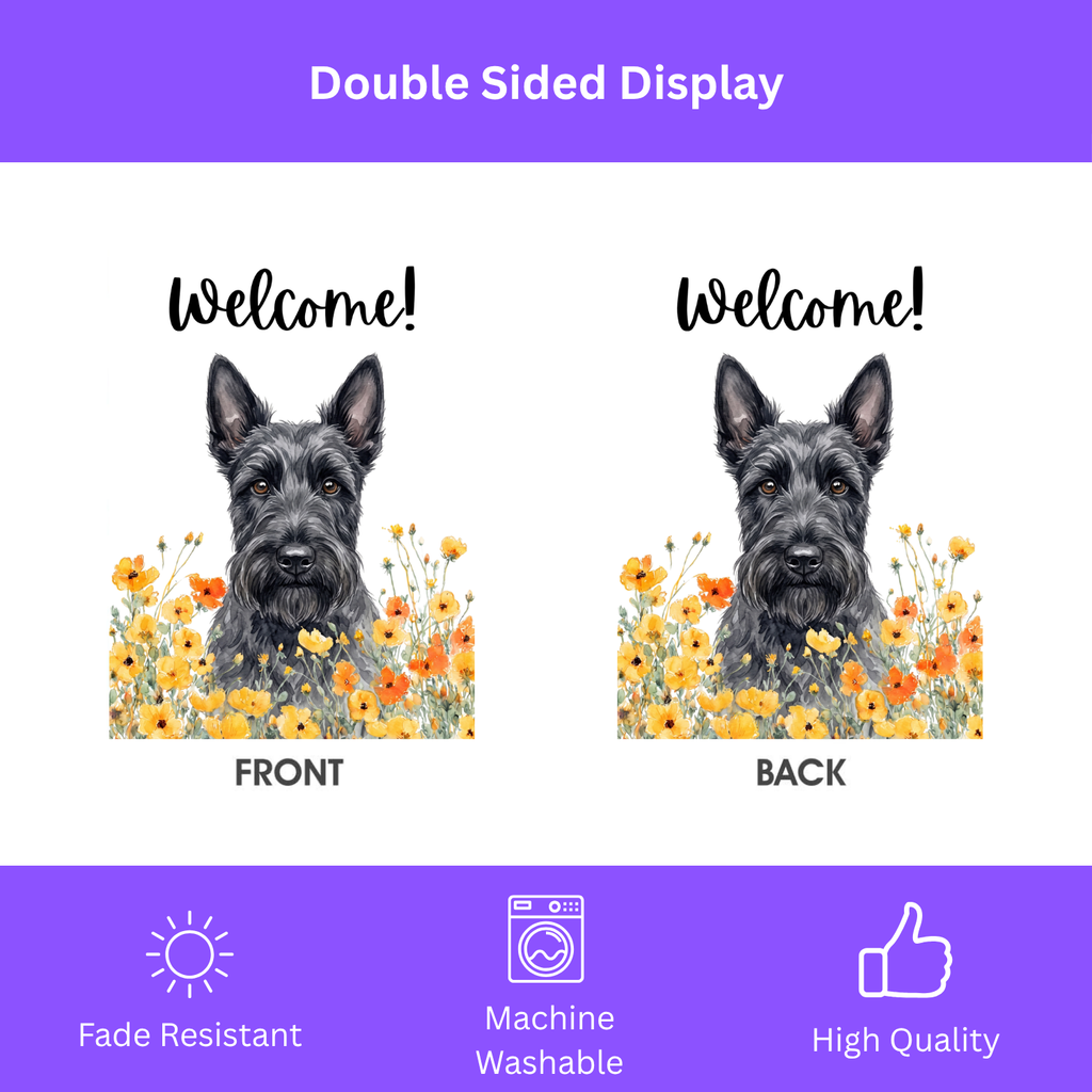 Yellow Poppies Scottish Terrier Welcome Garden Flag - yard display - Dragonfire Gardens