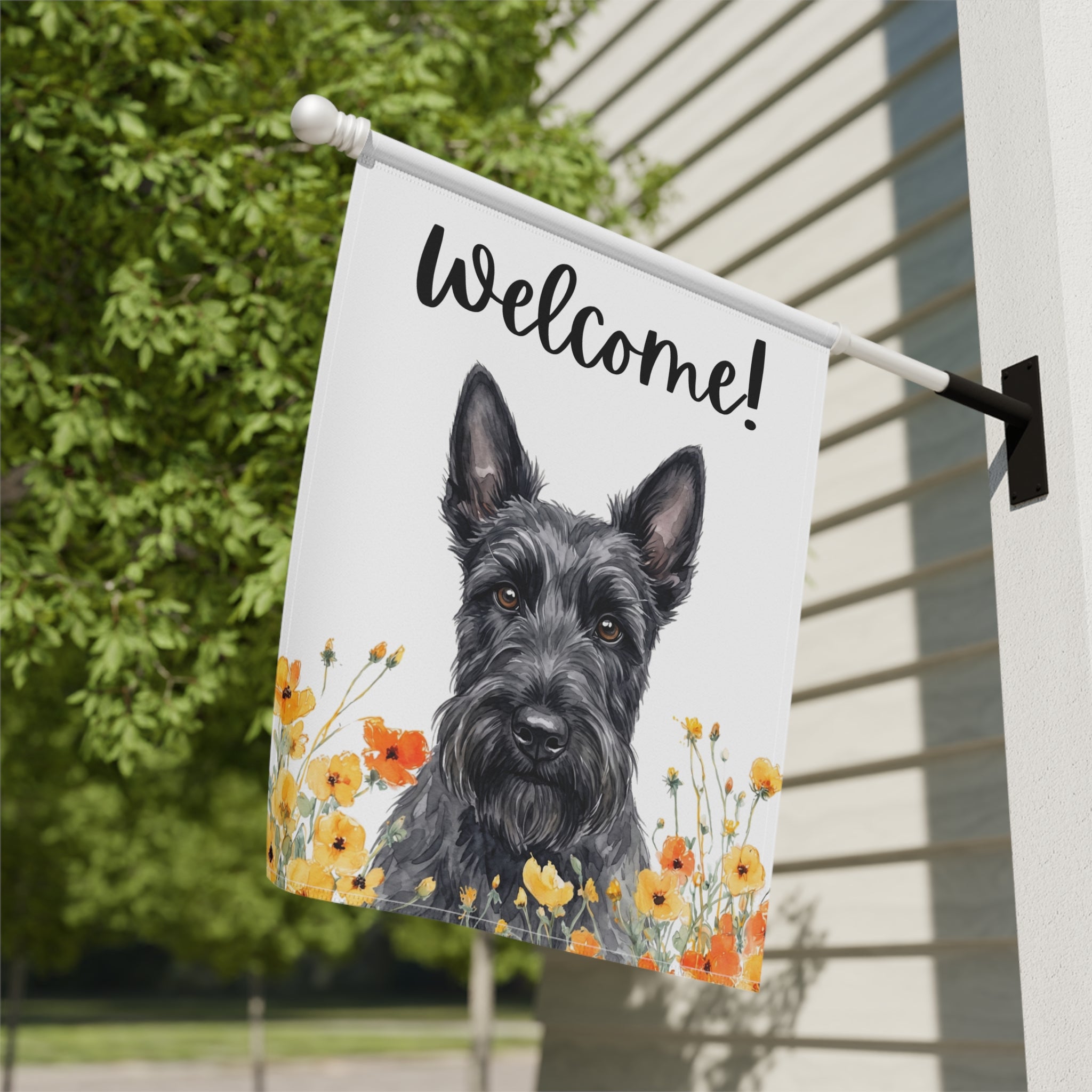 Yellow Poppies Scottish Terrier Welcome Garden Flag