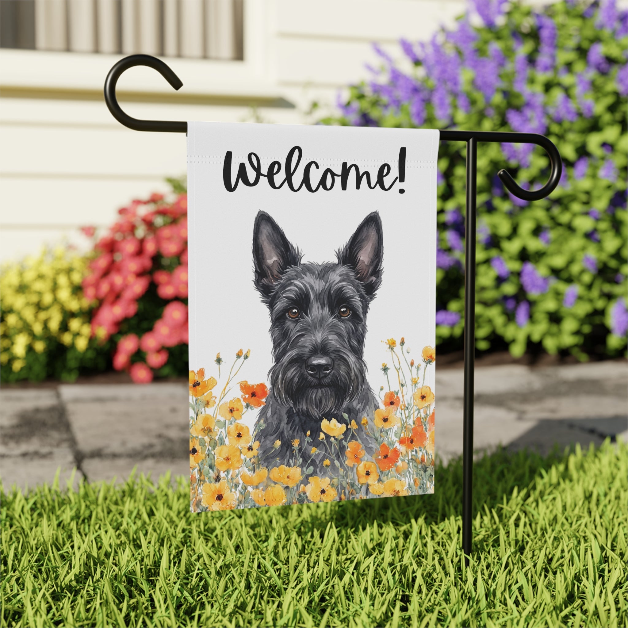 Yellow Poppies Scottish Terrier Welcome Garden Flag