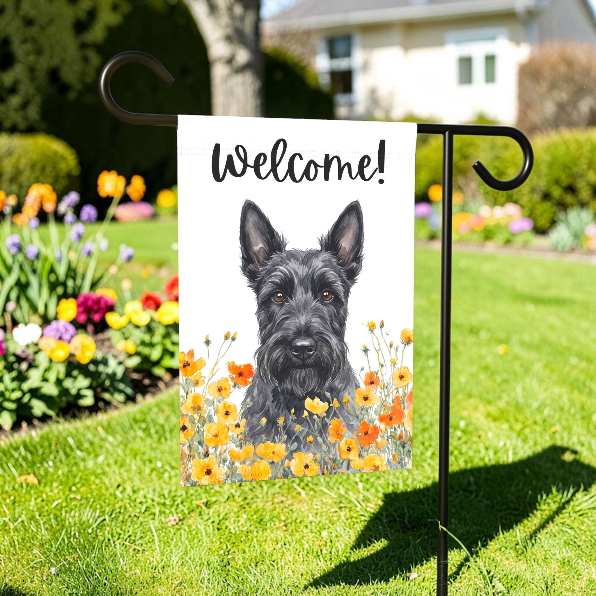 Yellow Poppies Scottish Terrier Welcome Garden Flag