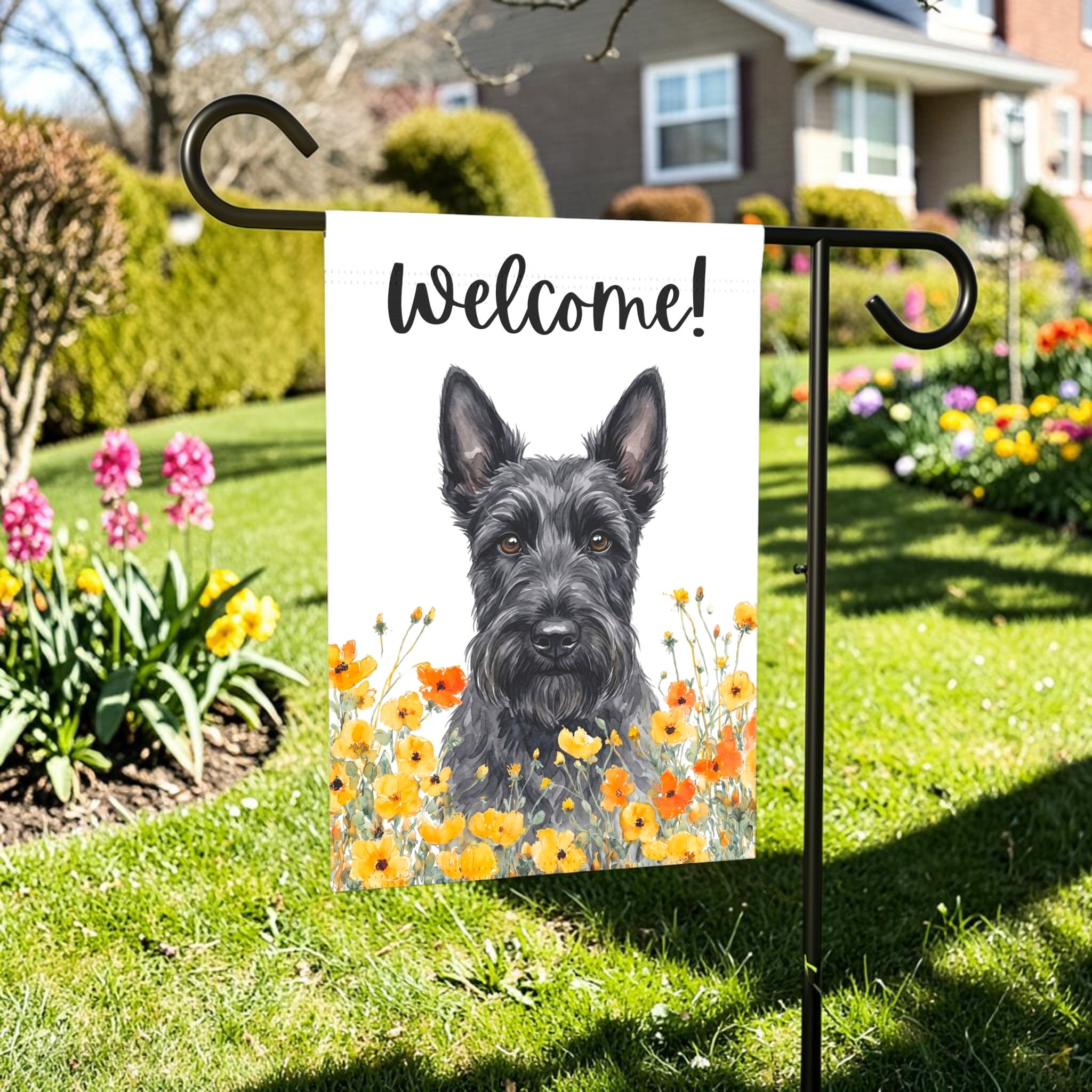 Yellow Poppies Scottish Terrier Welcome Garden Flag
