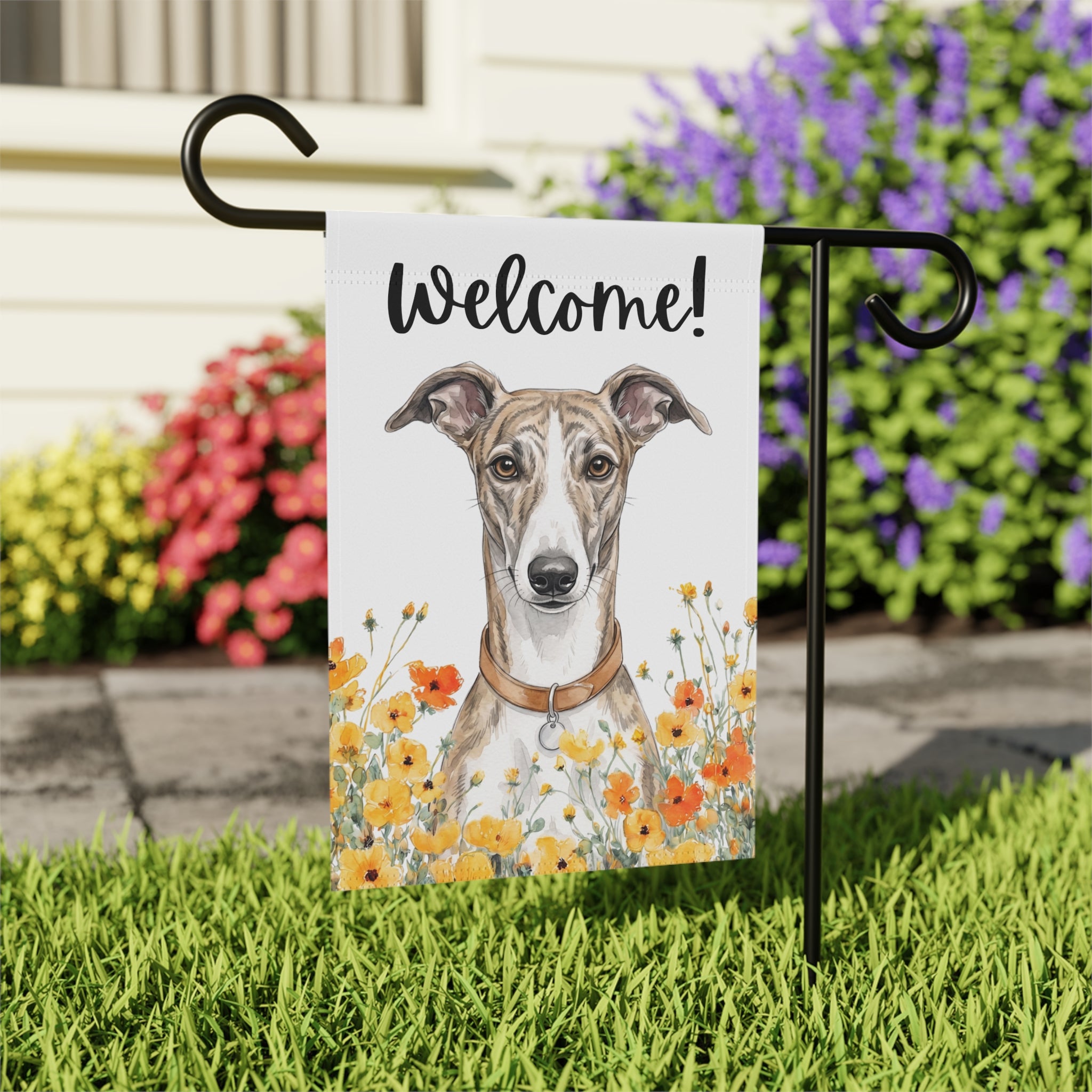 Yellow Poppies Greyhound Welcome Garden Flag