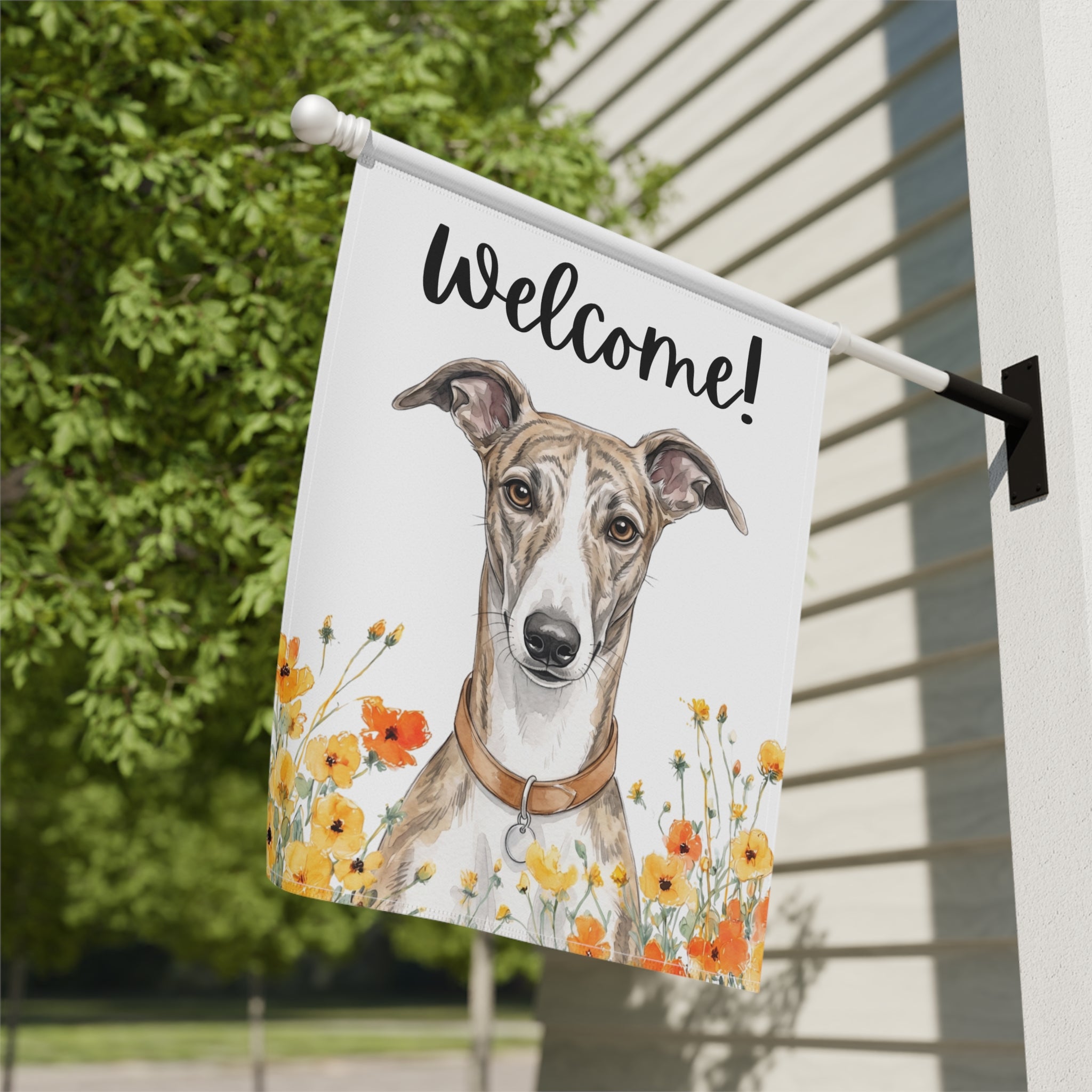 Yellow Poppies Greyhound Welcome Garden Flag