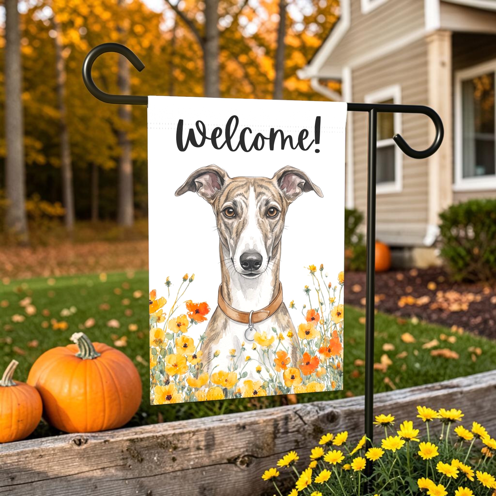 Yellow Poppies Greyhound Welcome Garden Flag