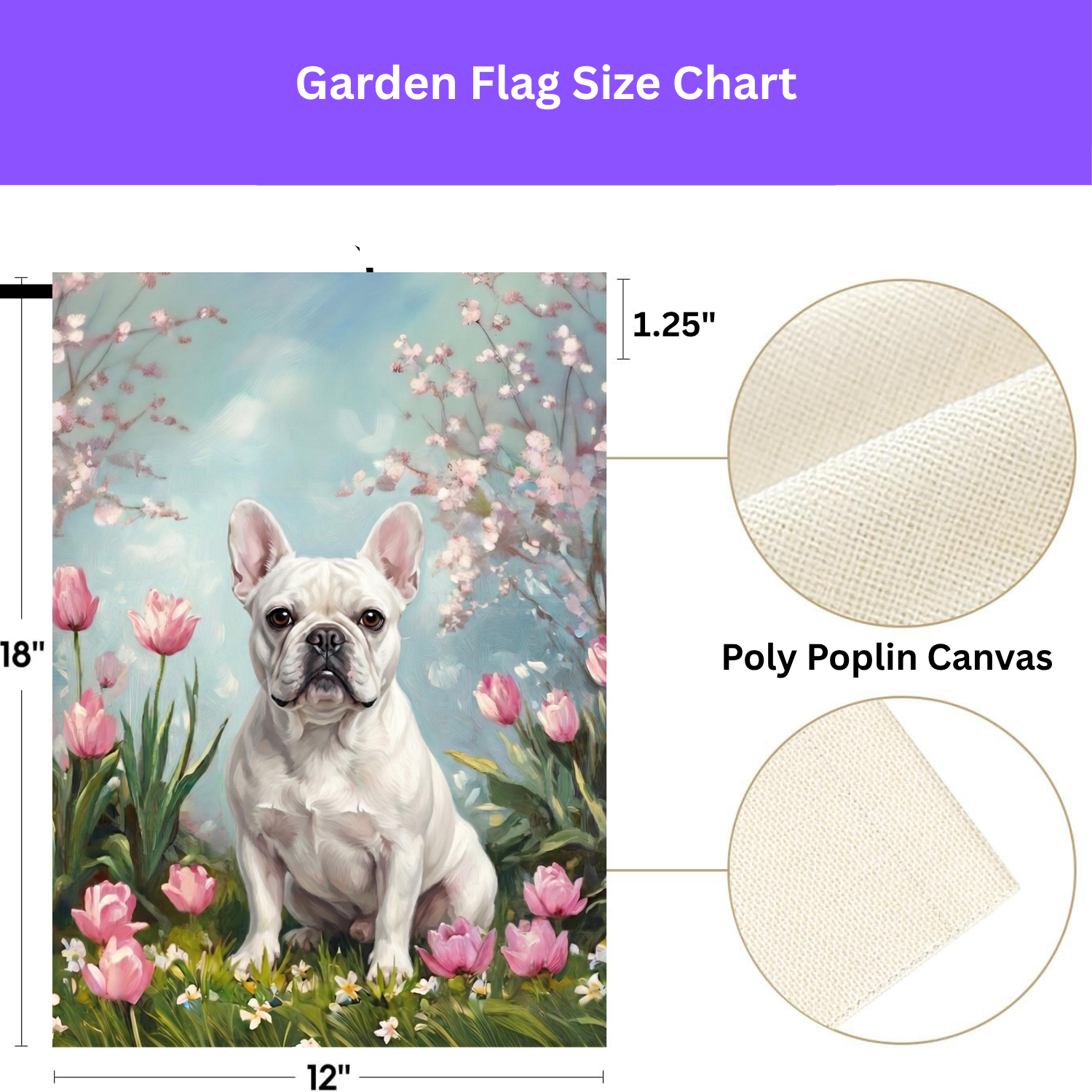 White French Bulldog in Tulips Spring Garden Flag