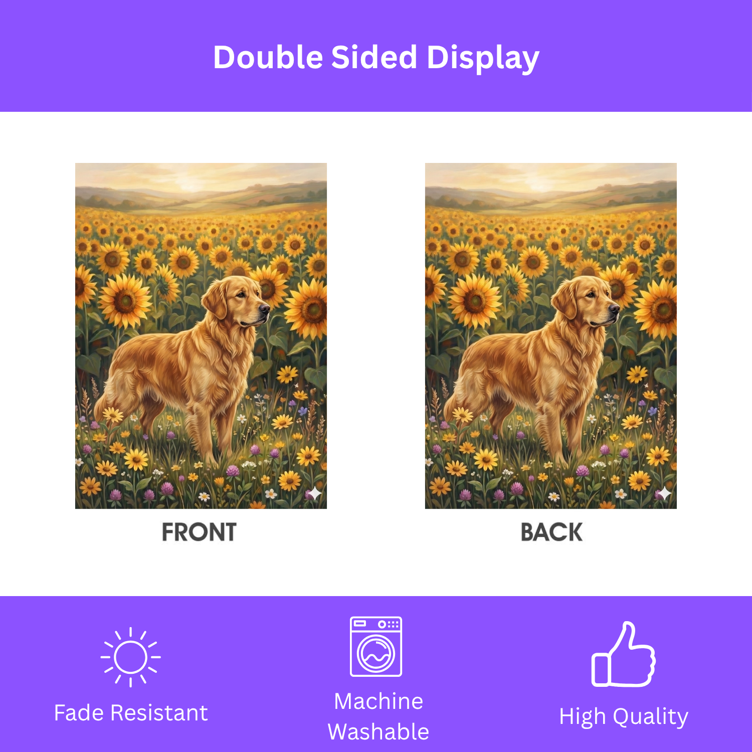 Sunflower Field Golden Retriever Garden Flag