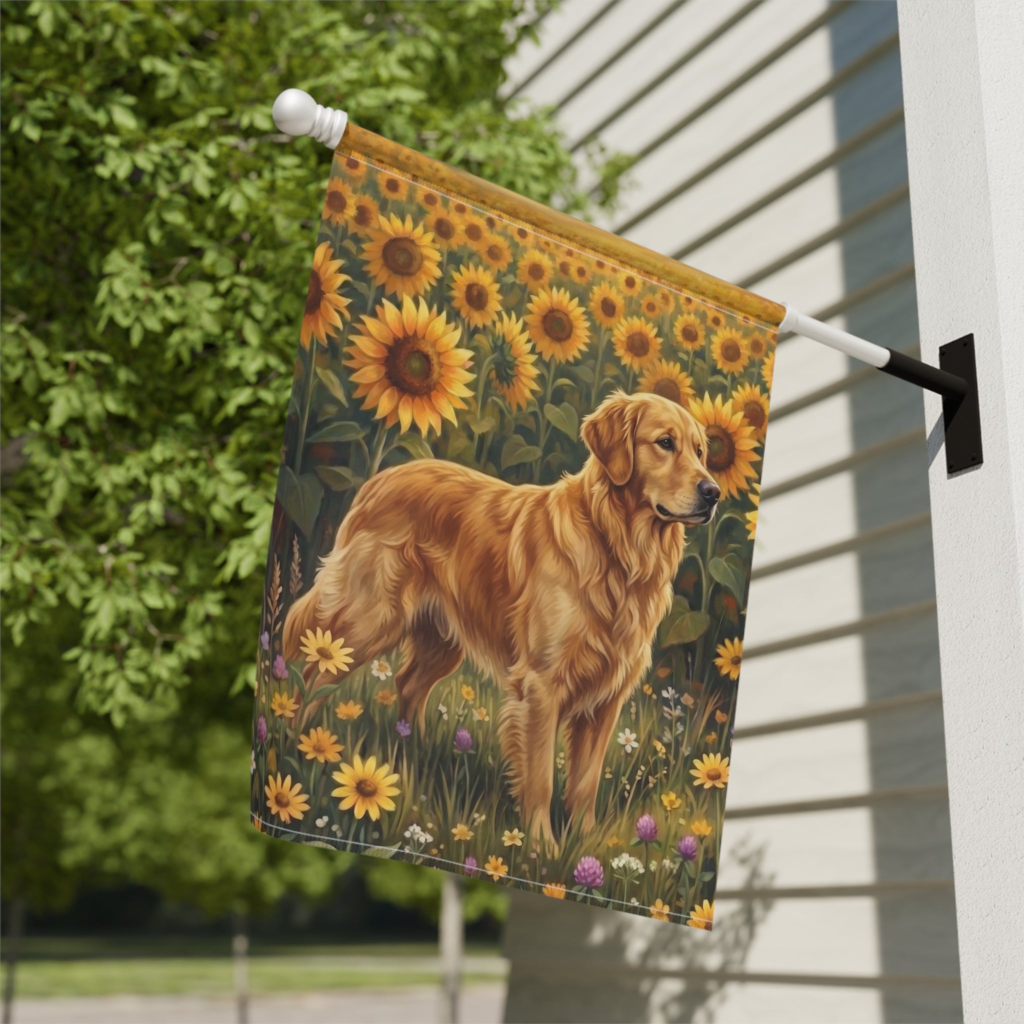 Sunflower Field Golden Retriever Garden Flag