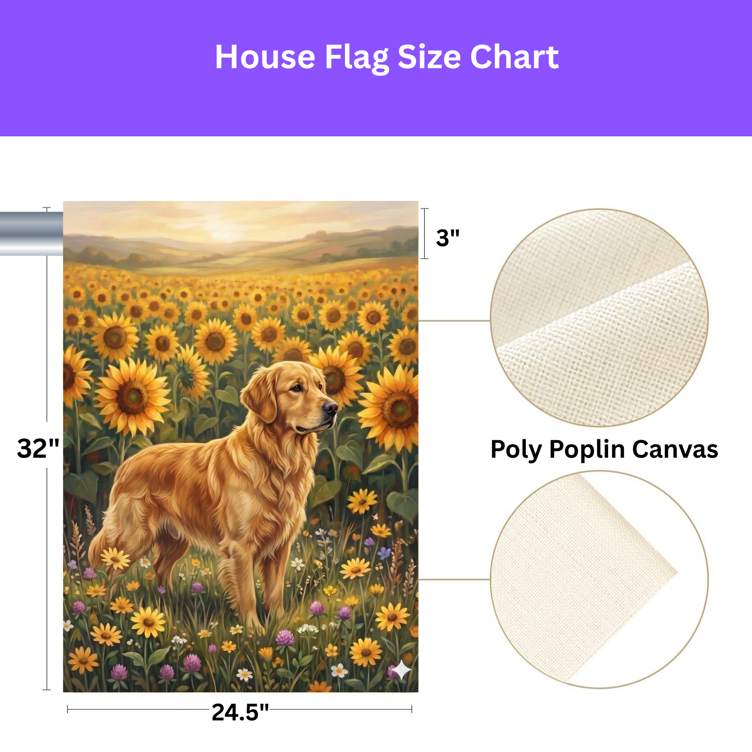 Sunflower Field Golden Retriever Garden Flag
