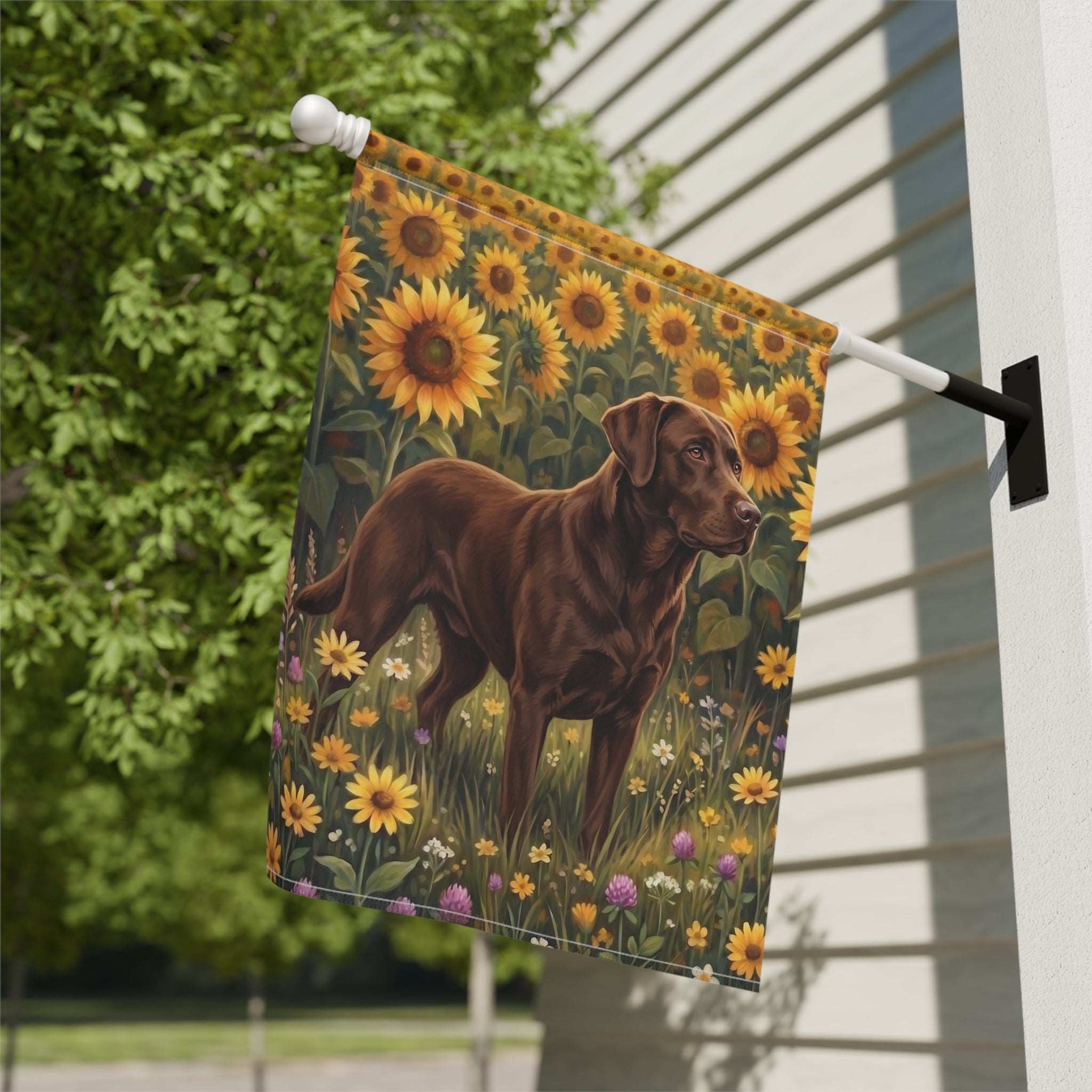 Sunflower Field Chocolate Labrador Garden Flag