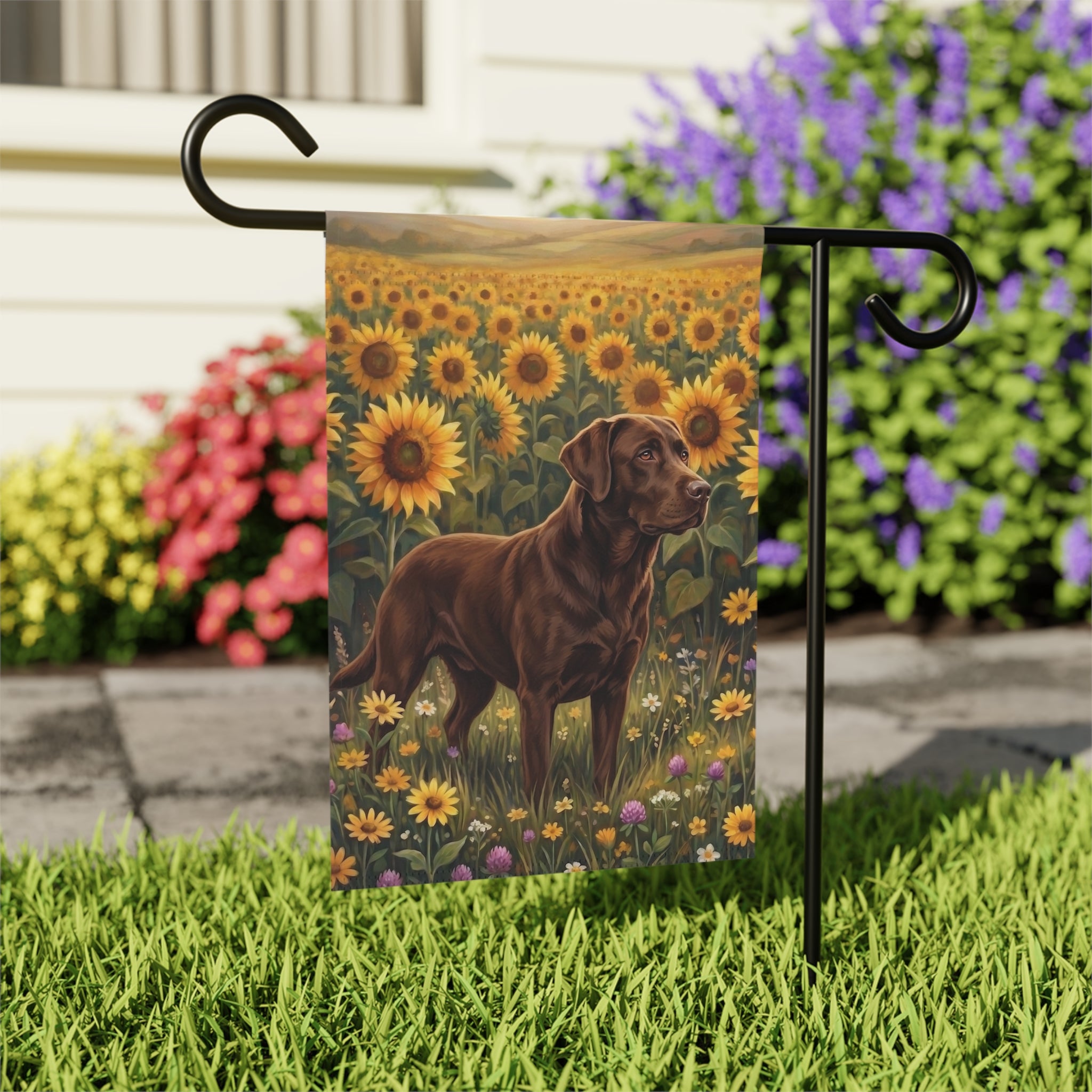 Sunflower Field Chocolate Labrador Garden Flag