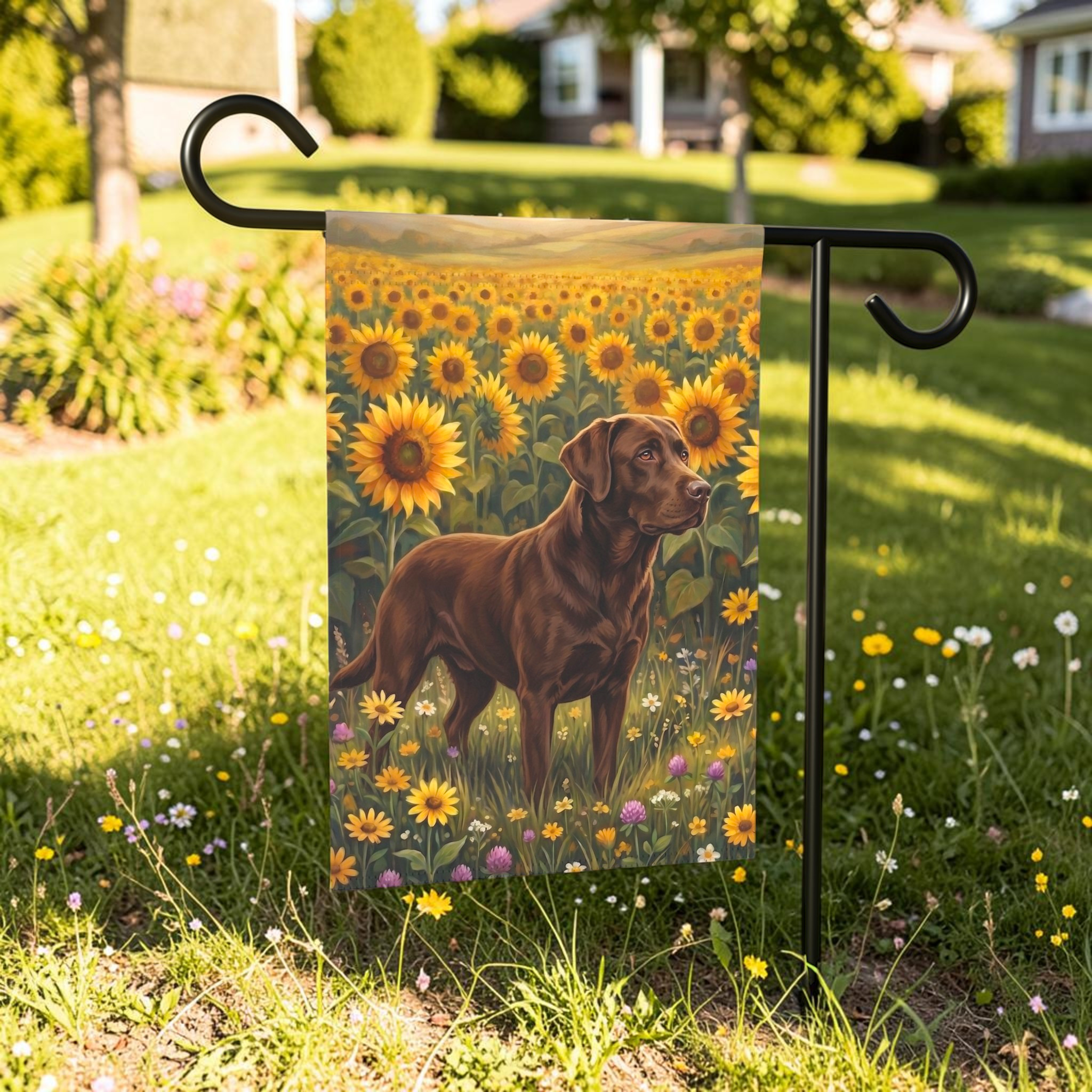 Sunflower Field Chocolate Labrador Garden Flag