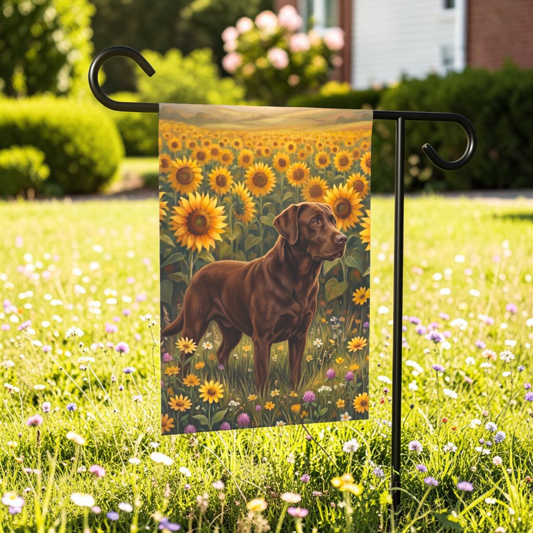 Sunflower Field Chocolate Labrador Garden Flag