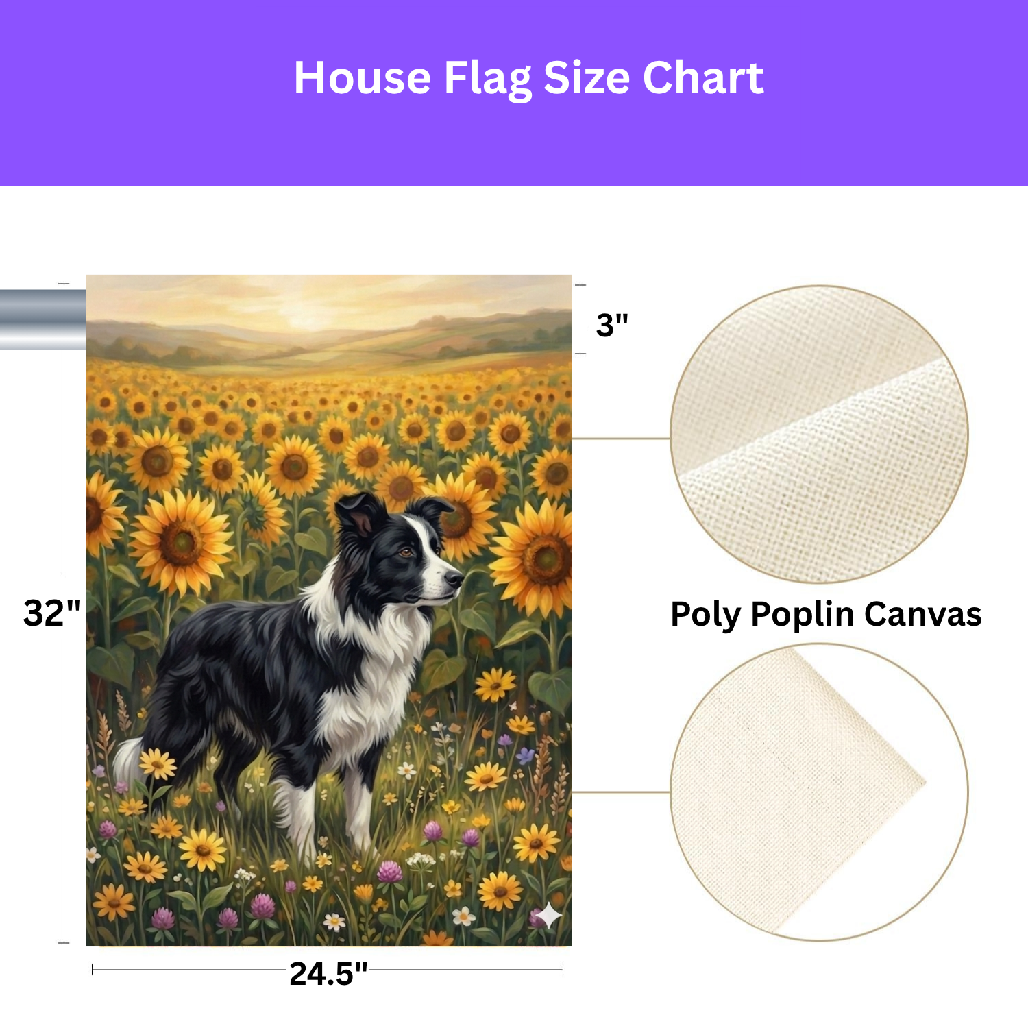 Sunflower Field Black and White Border Collie Garden Flag